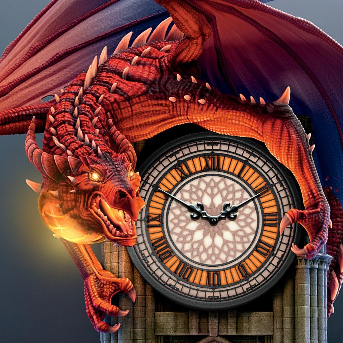 The Bradford Exchange Sculptural Dragon Wall Clock with Gothic Cathedral Case Lights Up and Roars