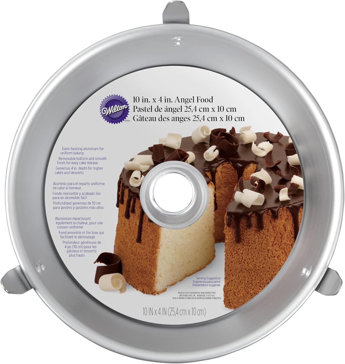 10-Inch Silver Aluminum Non-Stick Angel Food Cake Pan