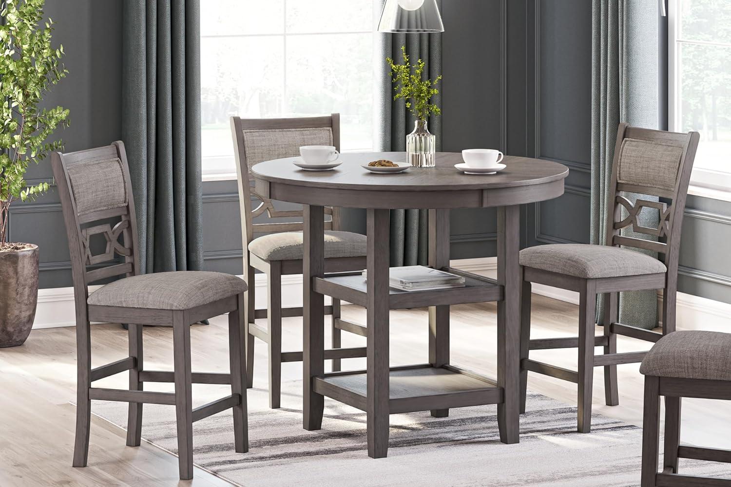 Gray Wood Counter Height Dining Table with 4 Upholstered Bar Stools