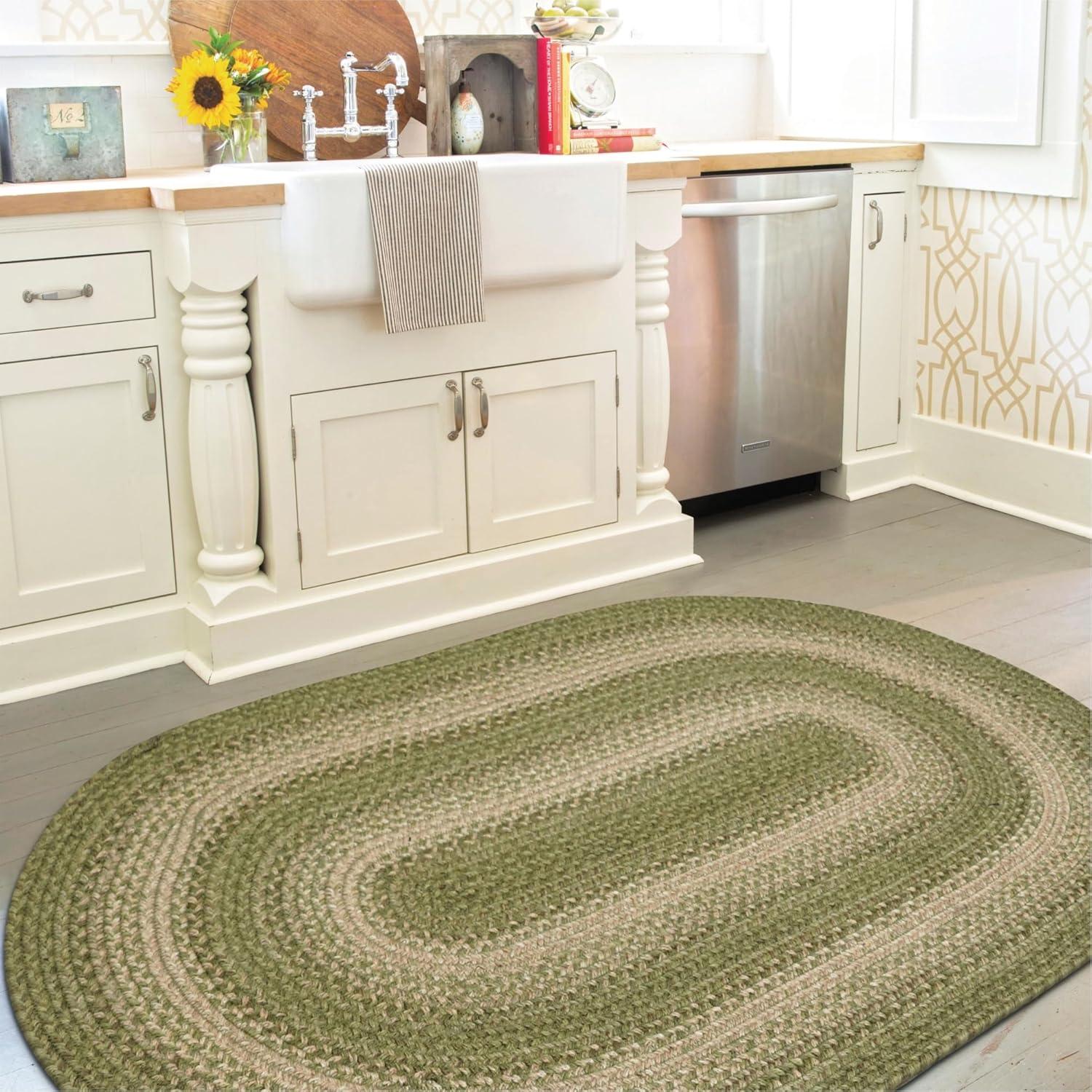 Homespice 20x30 Green Oval Braided Rug. Grassland Green Jute Oval Rug. Uses- Entryway Rugs, Kitchen Rugs, Bathroom Rugs. Reversible, Rustic, Country, Primitive, Farmhouse Decor Rug