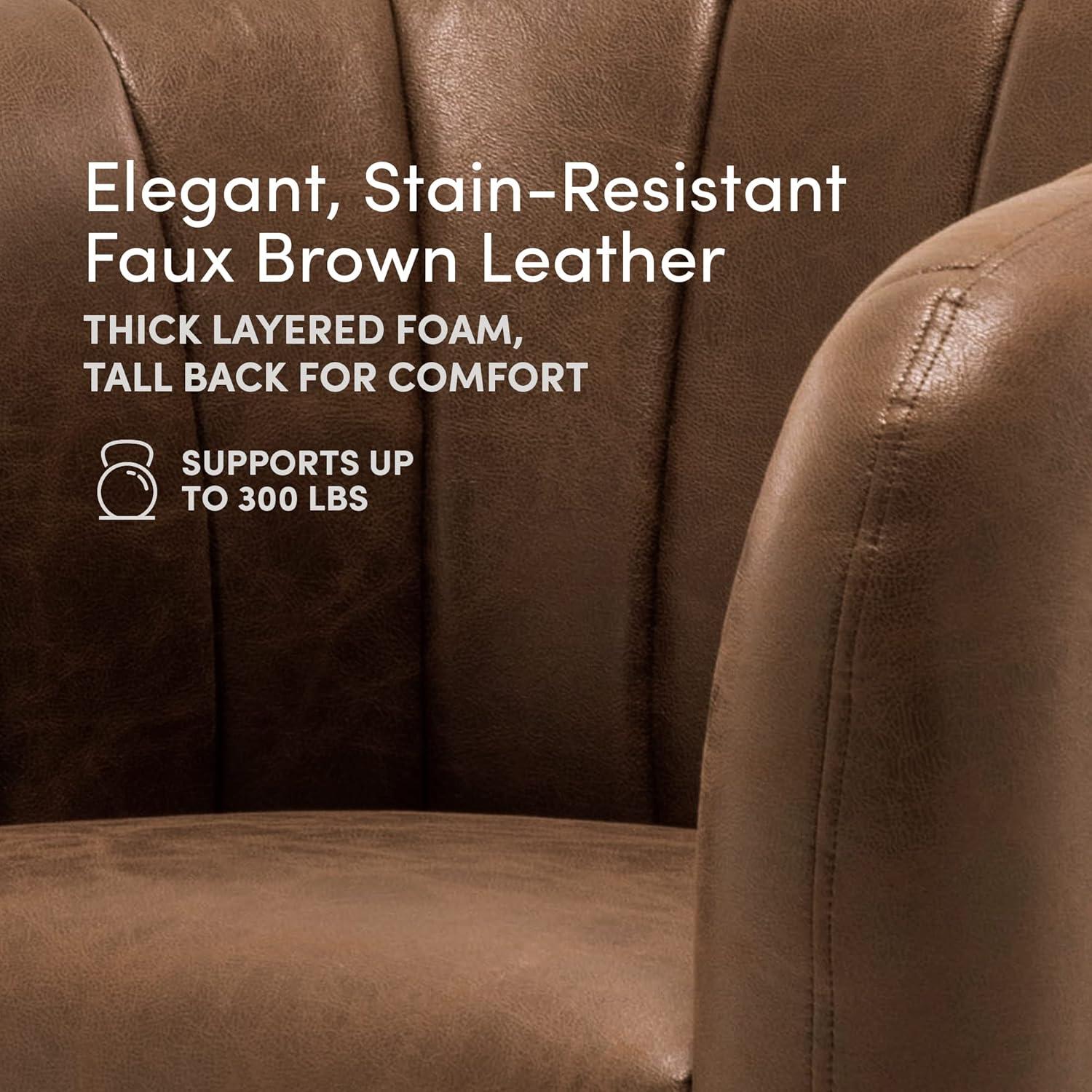 eLuxury Sawyer Channel Living Room Chair, Brown Faux Leather