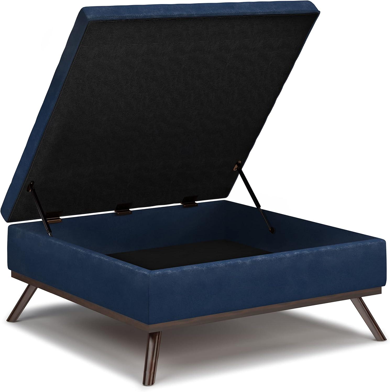 Owen Mid-Century Distressed Dark Blue Faux Leather Storage Ottoman