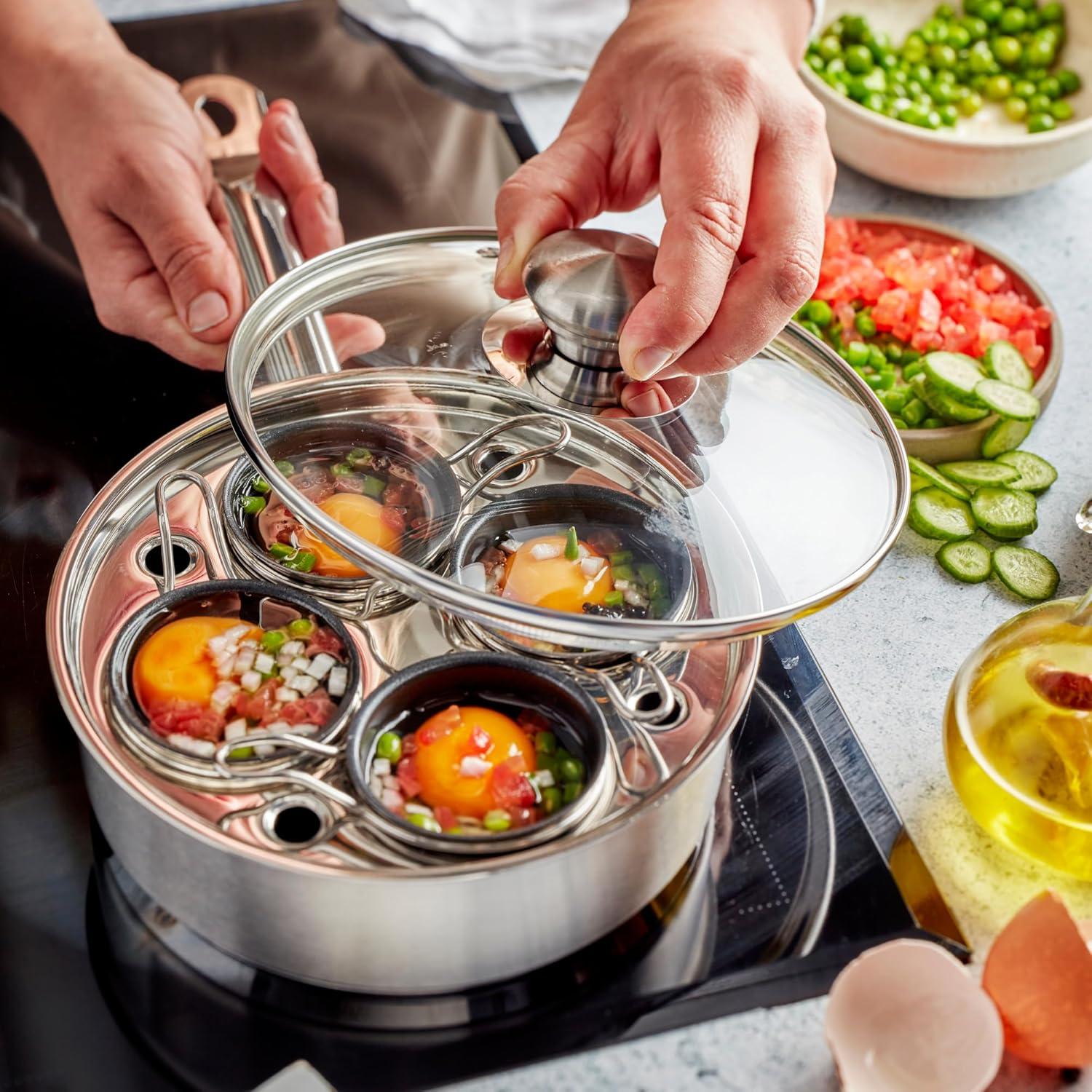 Demeyere Resto 4-cup Stainless Steel Egg Poacher Set