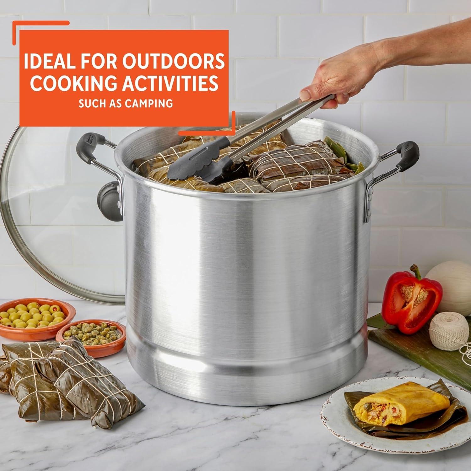 IMUSA 16qt Aluminum Steamer with Glass Lid & Cool Touch Handles