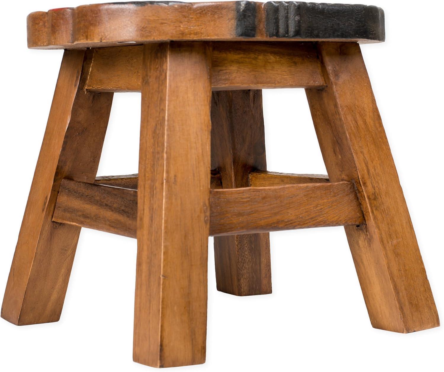 Hand-Carved Acacia Hardwood Decorative Short Stool with Bird Design