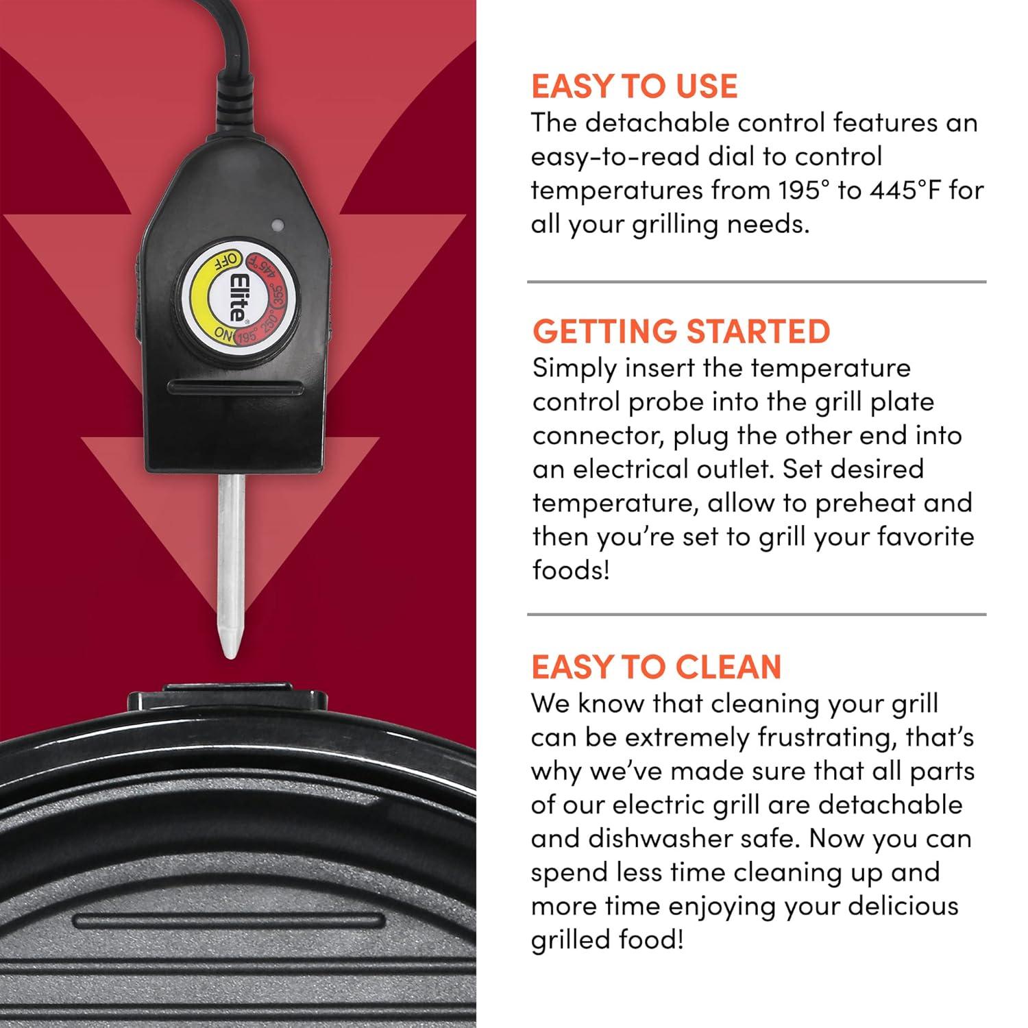 Elite Gourmet EMG-980B 14 Electric Indoor Grill, Black