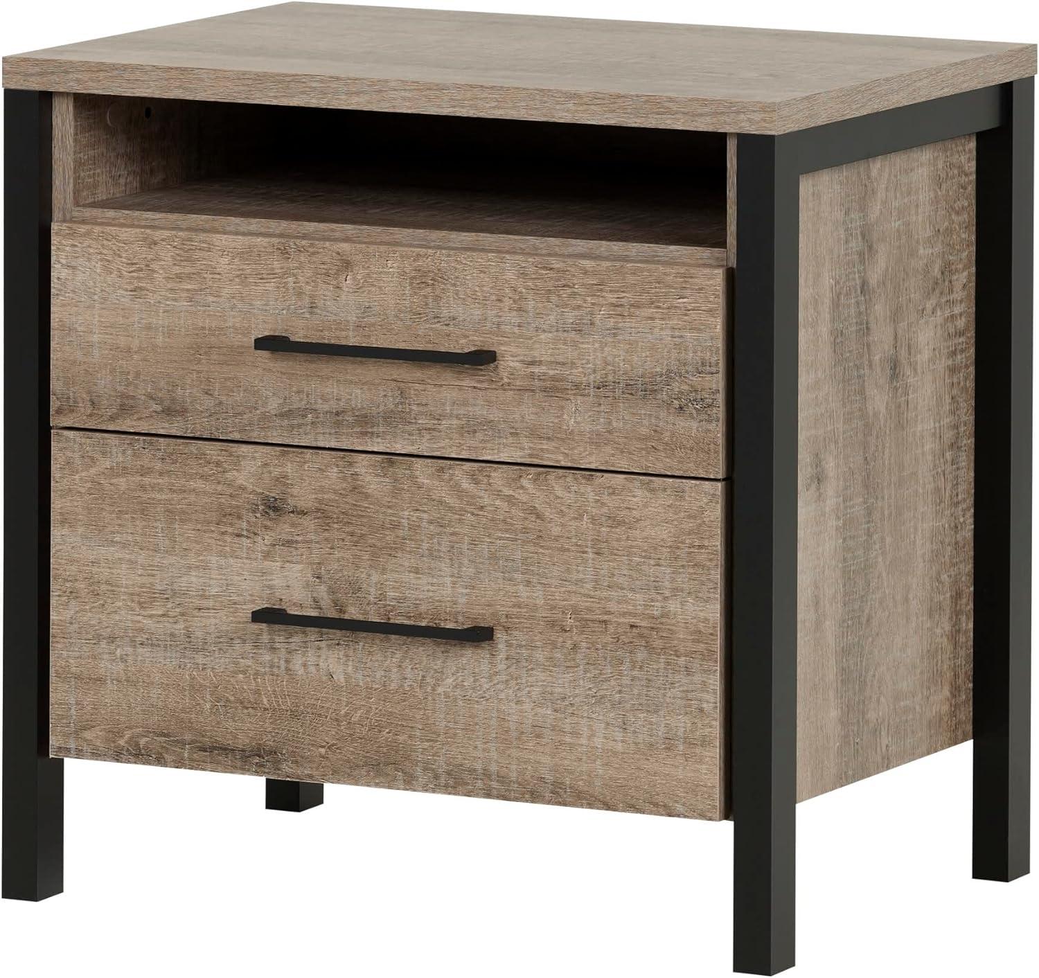 Munich 2-Drawer Nightstand - End Table with Storage Weathered Oak and Matte Black