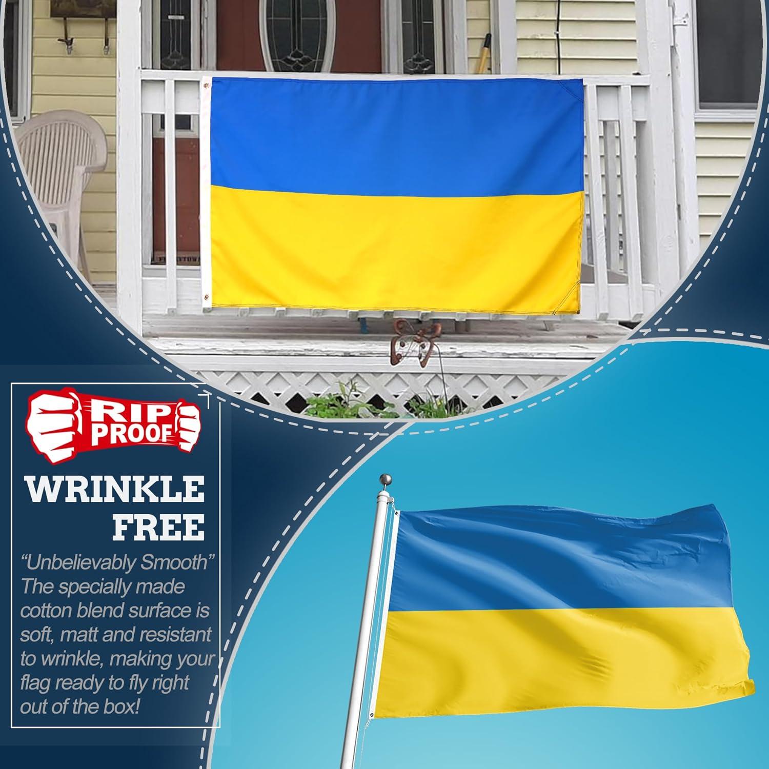 Anley Rip-Proof Double Sided 3-Ply Ukraine Flag 3x5 Ft - The Strongest Longest Lasting Ukrainian National Flag 3X5 Ft