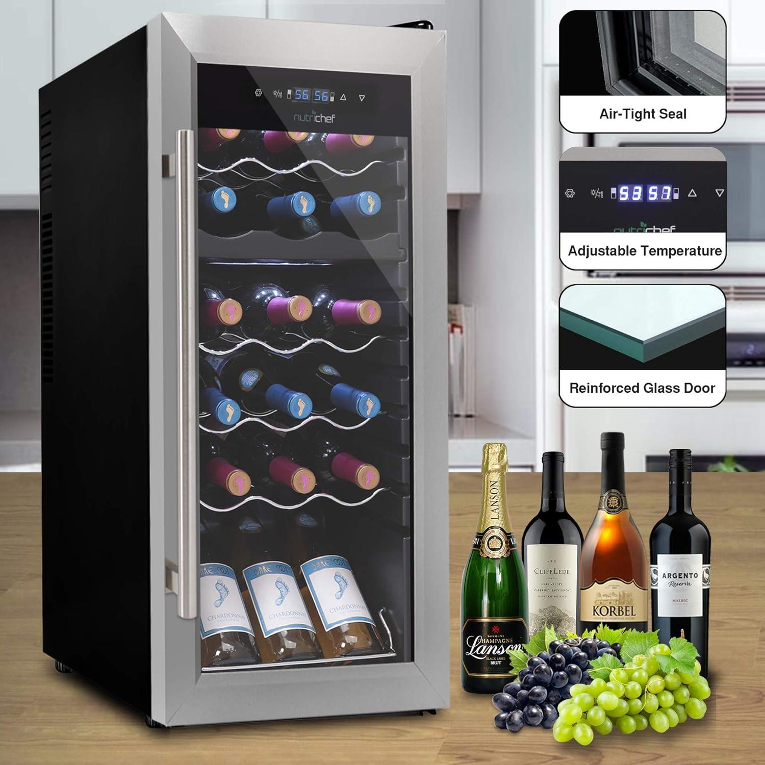 NutriChef Dual Zone 18.9'' Freestanding 18 Bottle Wine Refrigerator