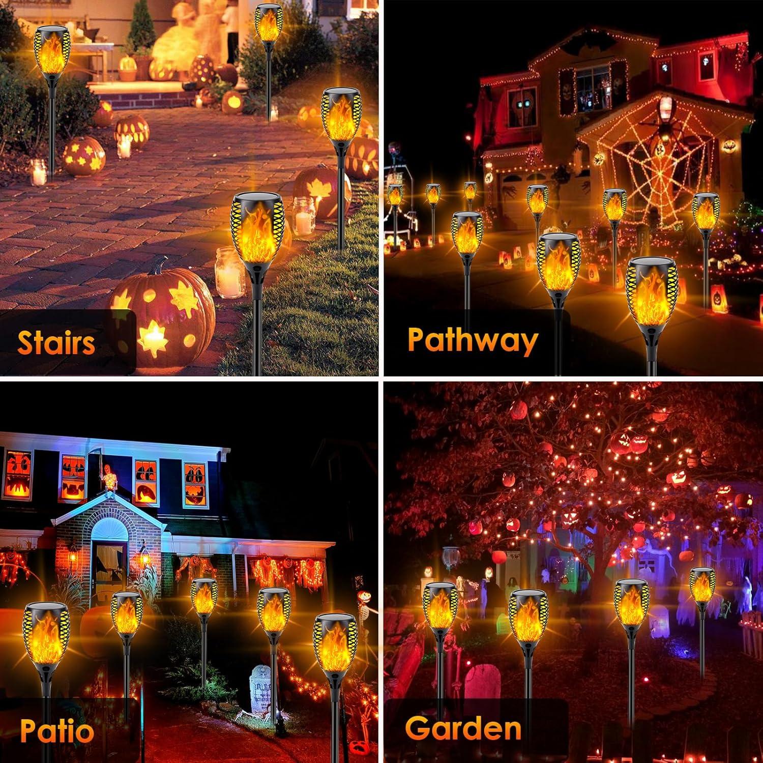 Upgraded Solar Lights Outdoor, 6 Pack Flickering Flame Solar Torch Lights with Super Larger Size for Halloween Decor, Solar Halloween Lights Waterproof Solar Powered Outdoor Lights for Garden Pathway