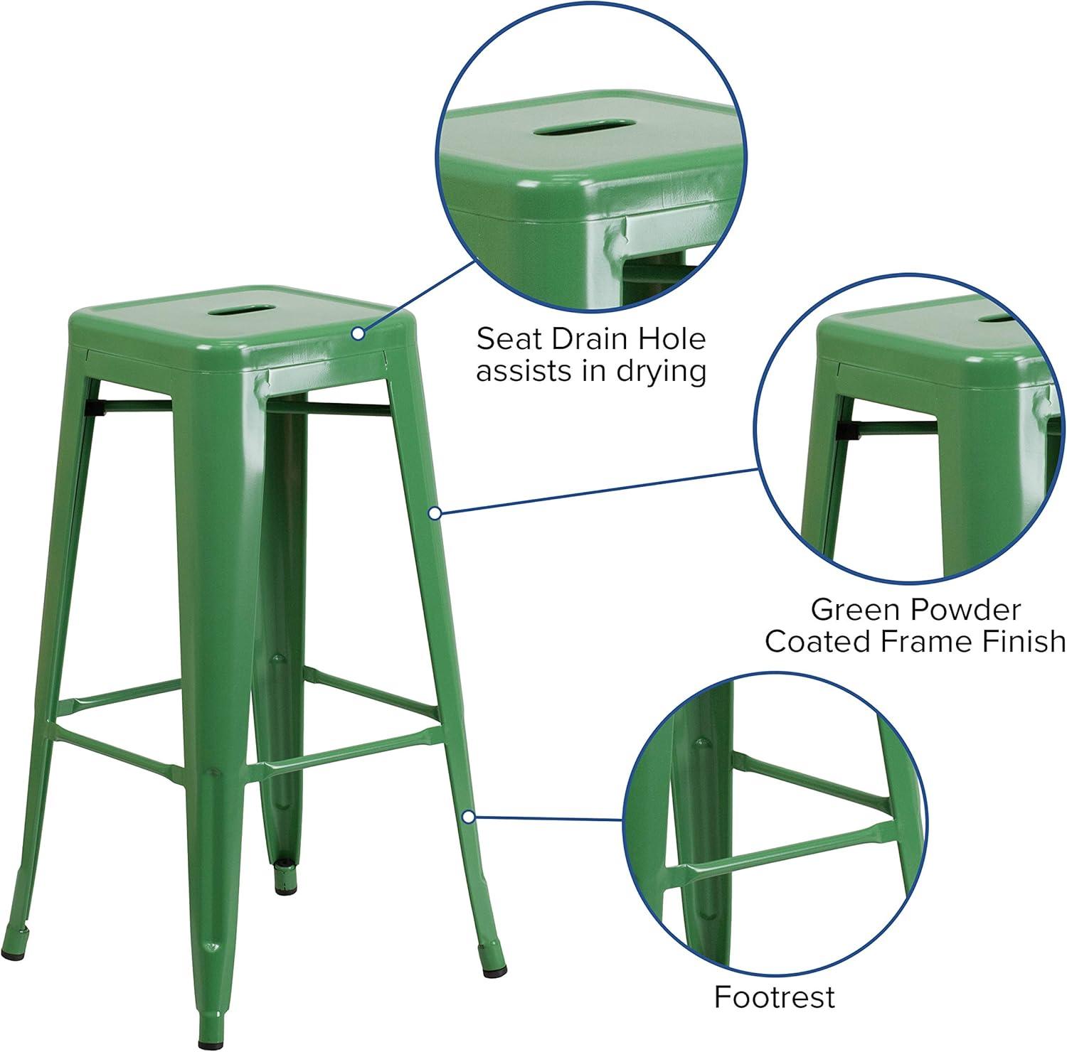 Flash Furniture Commercial Grade 30" High Backless Green Metal Indoor-Outdoor Barstool with Square Seat