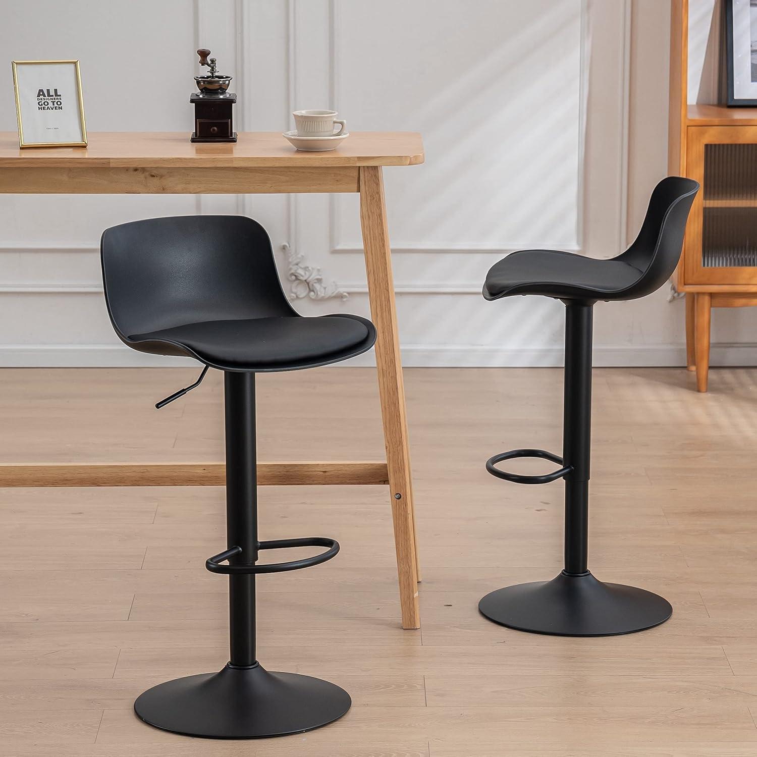 Adjustable Black Swivel Bar Stools with High Back and Soft Cushion