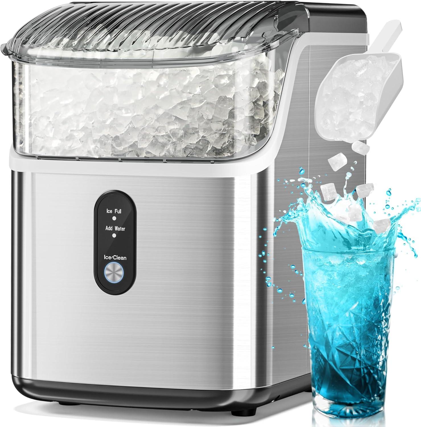 Silver Portable Countertop Nugget Ice Maker with Ice Scoop