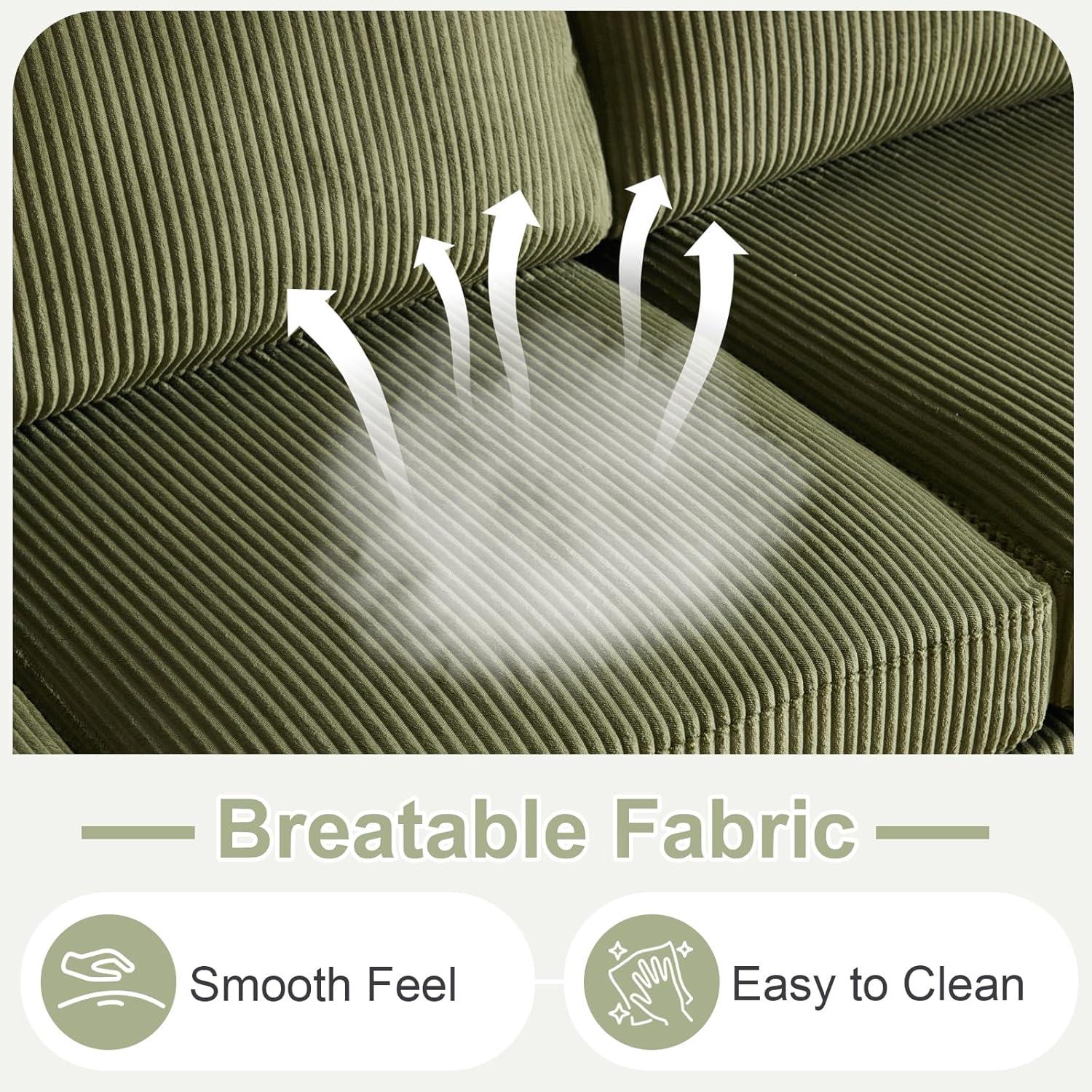 Ktaxon U-Shaped Sectional Sofa, 111"  Corduroy Couch, 4 Seat Lounge Sleeper with Double Chaise for Living Room Green