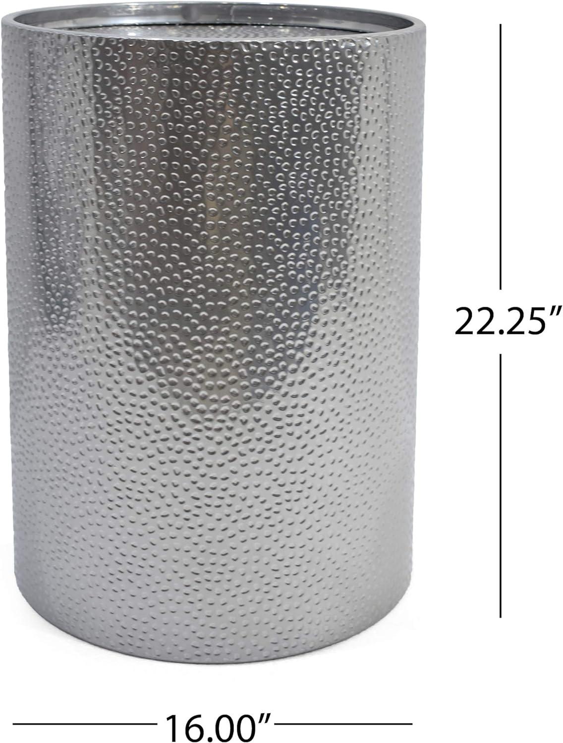 Braeburn Modern Round Accent Table Silver - Christopher Knight Home: Hammered Iron, Cylindrical, No Assembly Required