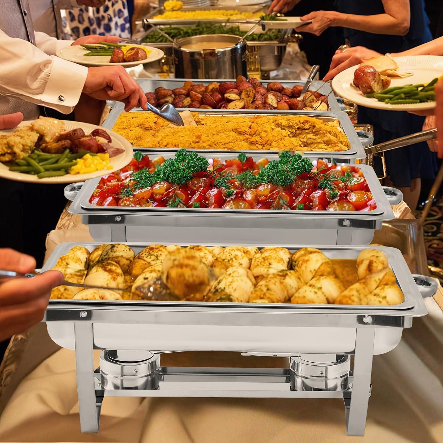 The Party Aisle™ Chafing Dishes For Buffet 4 Pack, 8 Qt Stainless Steel Chafers And Buffet Warmers Sets With Lid, Rectangle Serving Food Warmer Catering Supplies Buffet Display For Parties