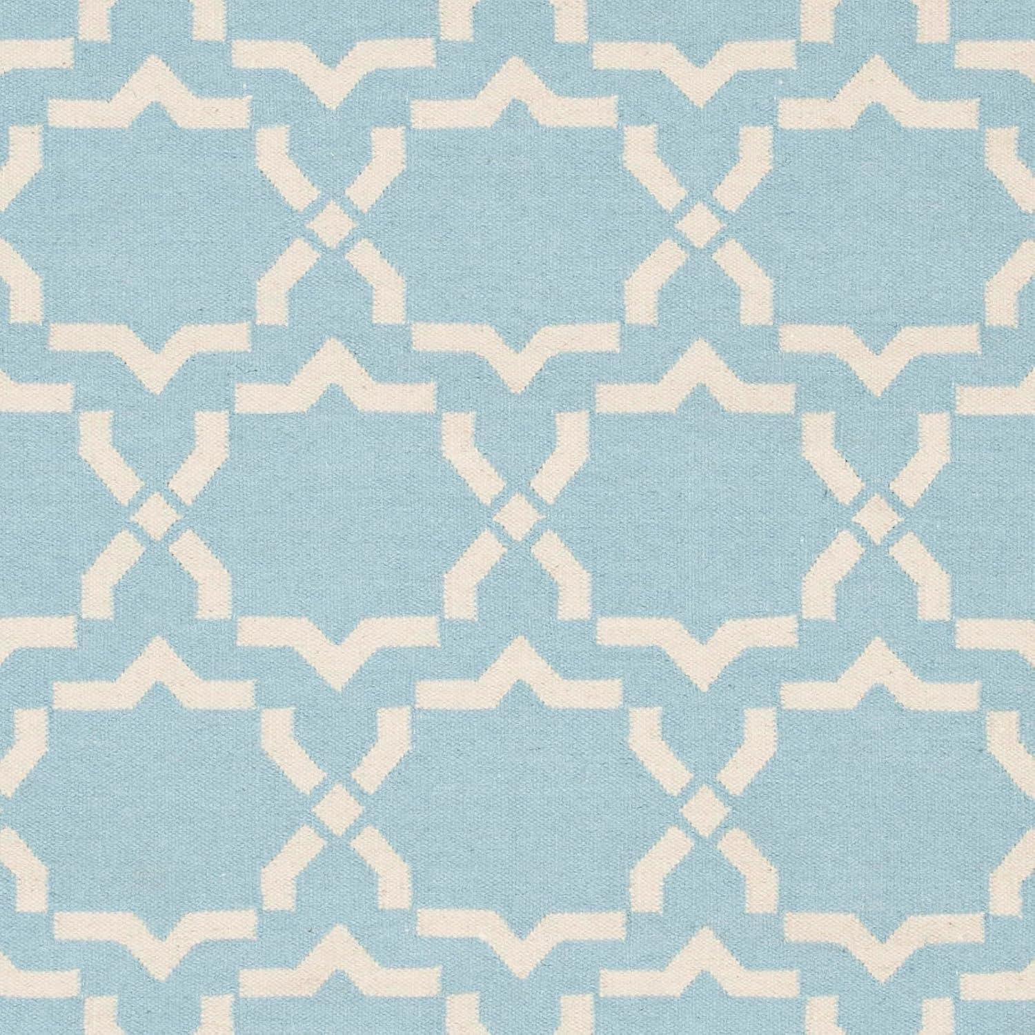SAFAVIEH Dhurrie Myles Geometric Moroccan Wool Area Rug, Light Blue/Ivory, 3' x 5'