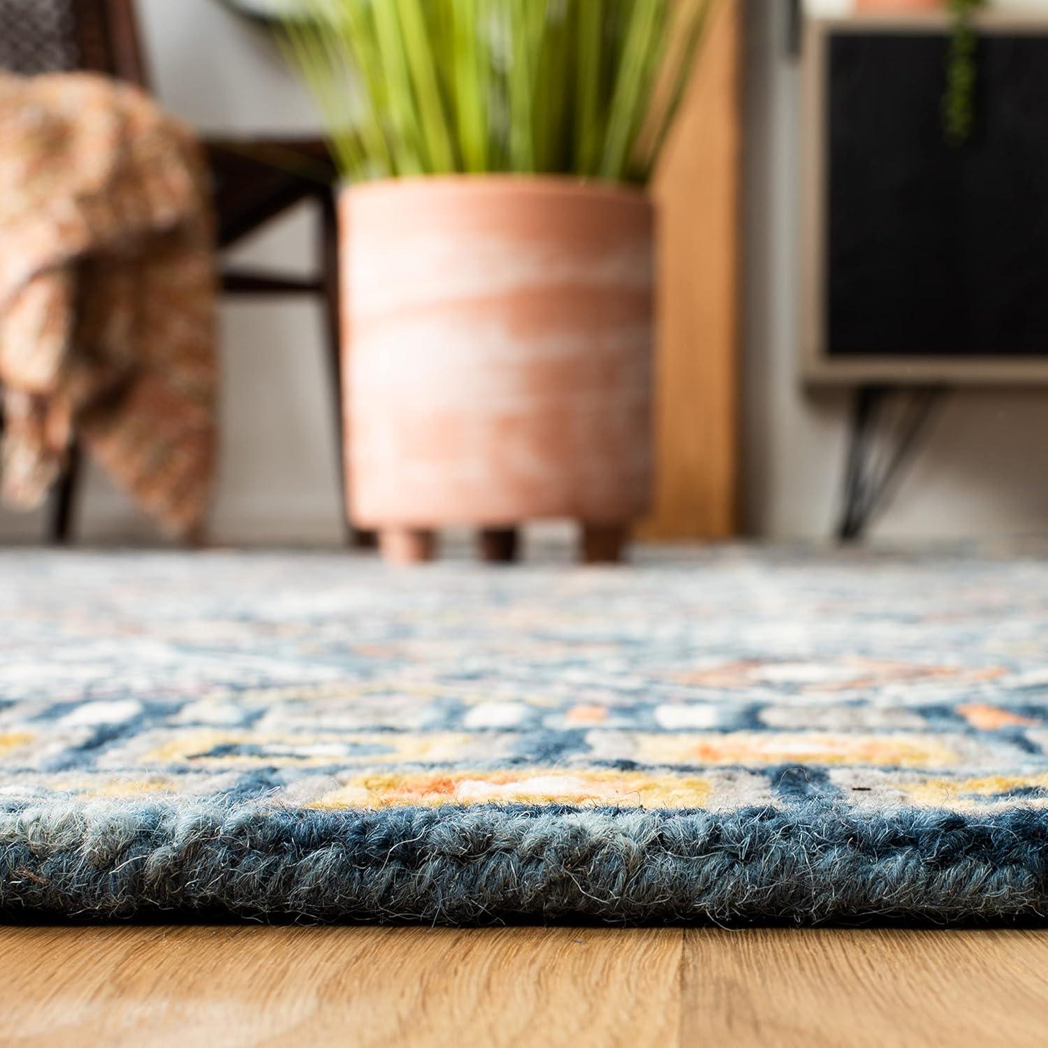 Handmade Rustic-Chic Blue Wool 6' x 9' Geometric Area Rug