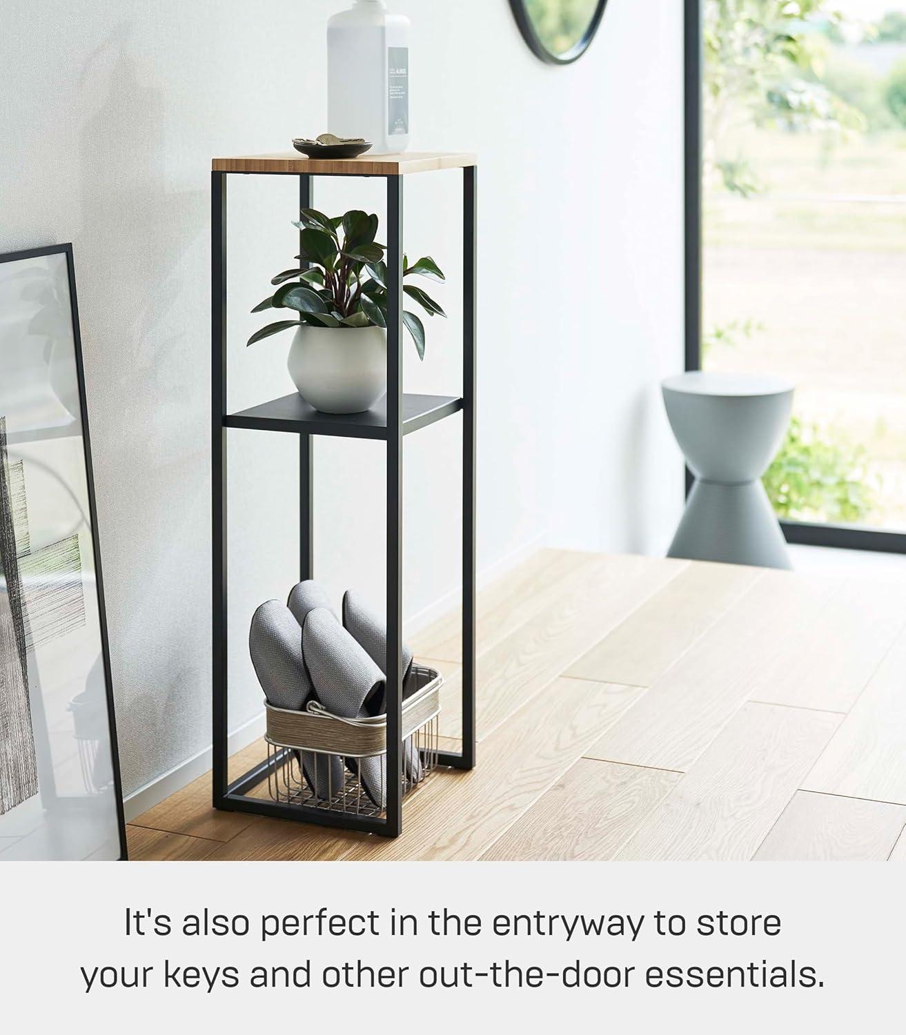 Yamazaki Home Two-Tier Display and Storage Shelf, Black, Steel + Wood