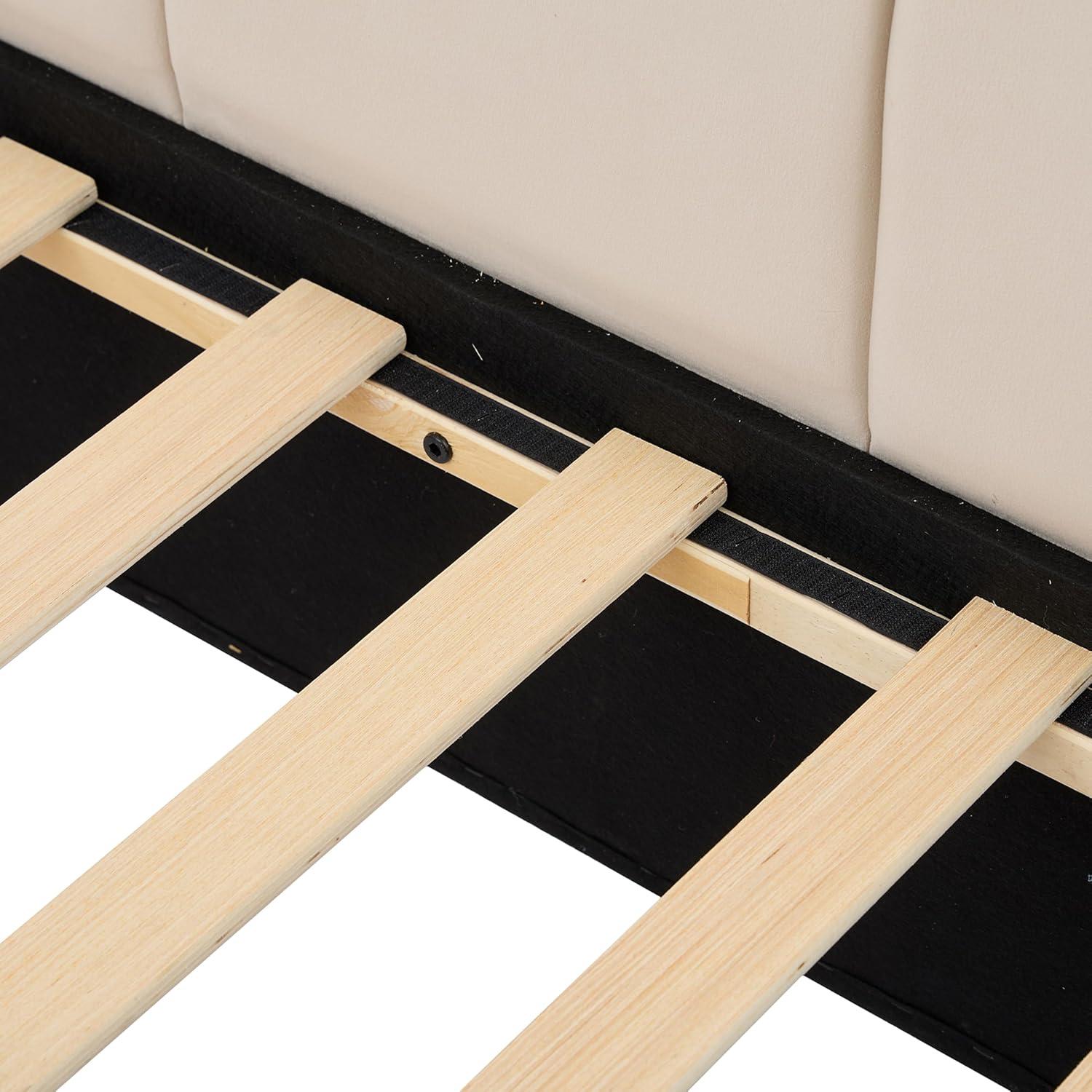 DreamBuck Full Size Upholstered Bed Frame with LED Lights, Upholstered Princess Bed with Crown Headboard and Wooden Slats Support, Modern Platform Bed for Kids, Teens, Girls, No Box Spring Needed