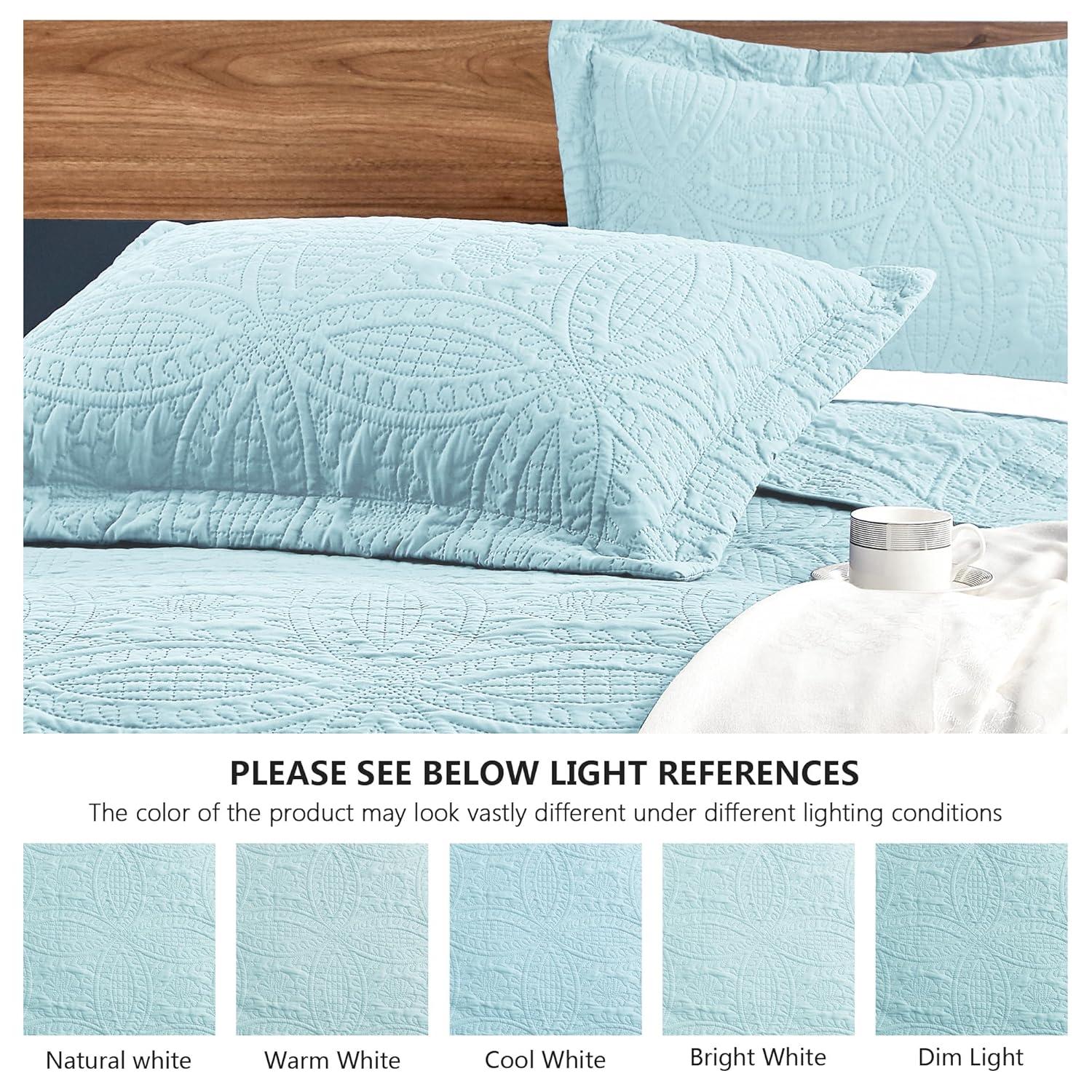 Love's cabin Quilts for Queen Bed Spa-Blue Bedspreads - Soft Bed Summer Lightweight Bedspread Comforter - Modern Style Coin Pattern Coverlet for All Season - 3 Pieces (1 Quilt, 2 Pillow Shams)