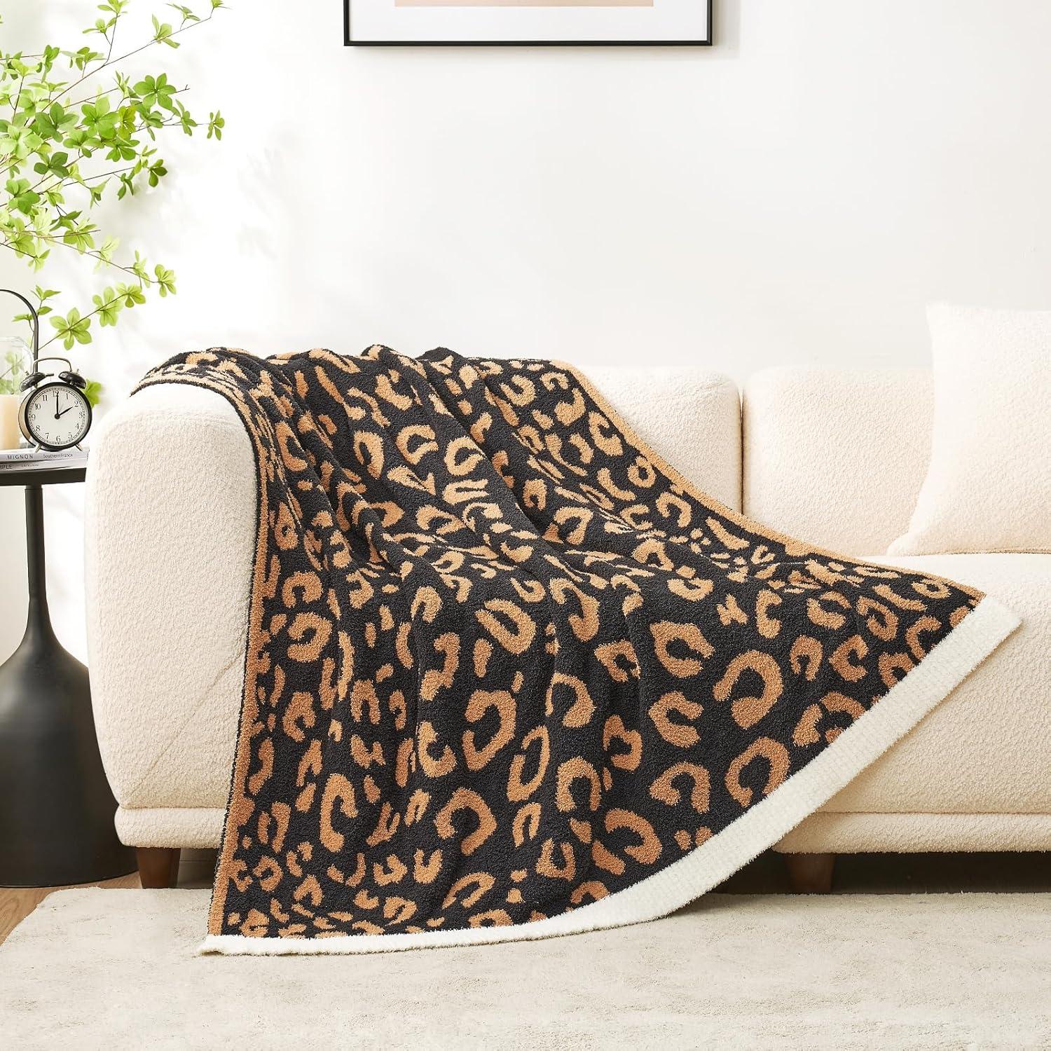 Twin Size Black Leopard Knitted Reversible Blanket