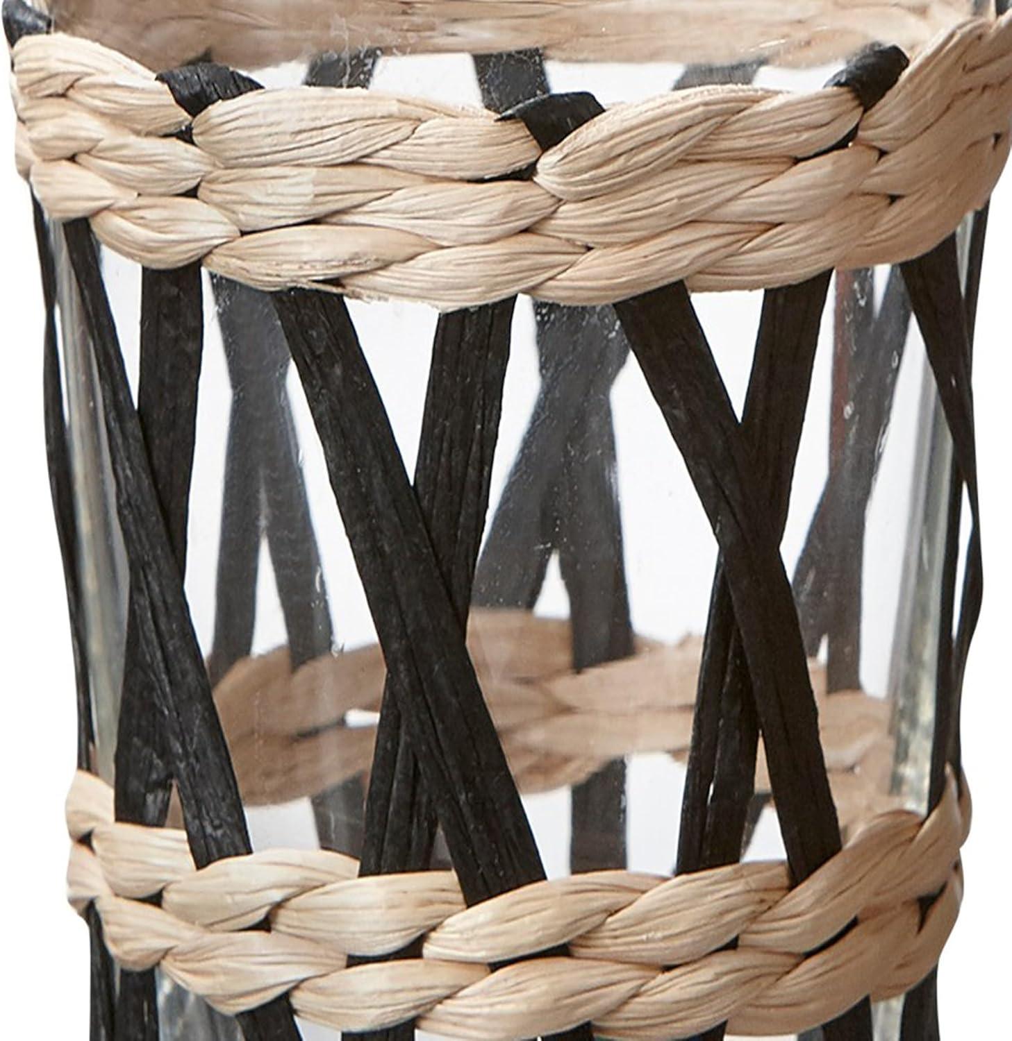 tagltd Island Collection Clear Glass Carafe Serveware Drinkware with Black Cattail Braided Sleeve, 40 oz