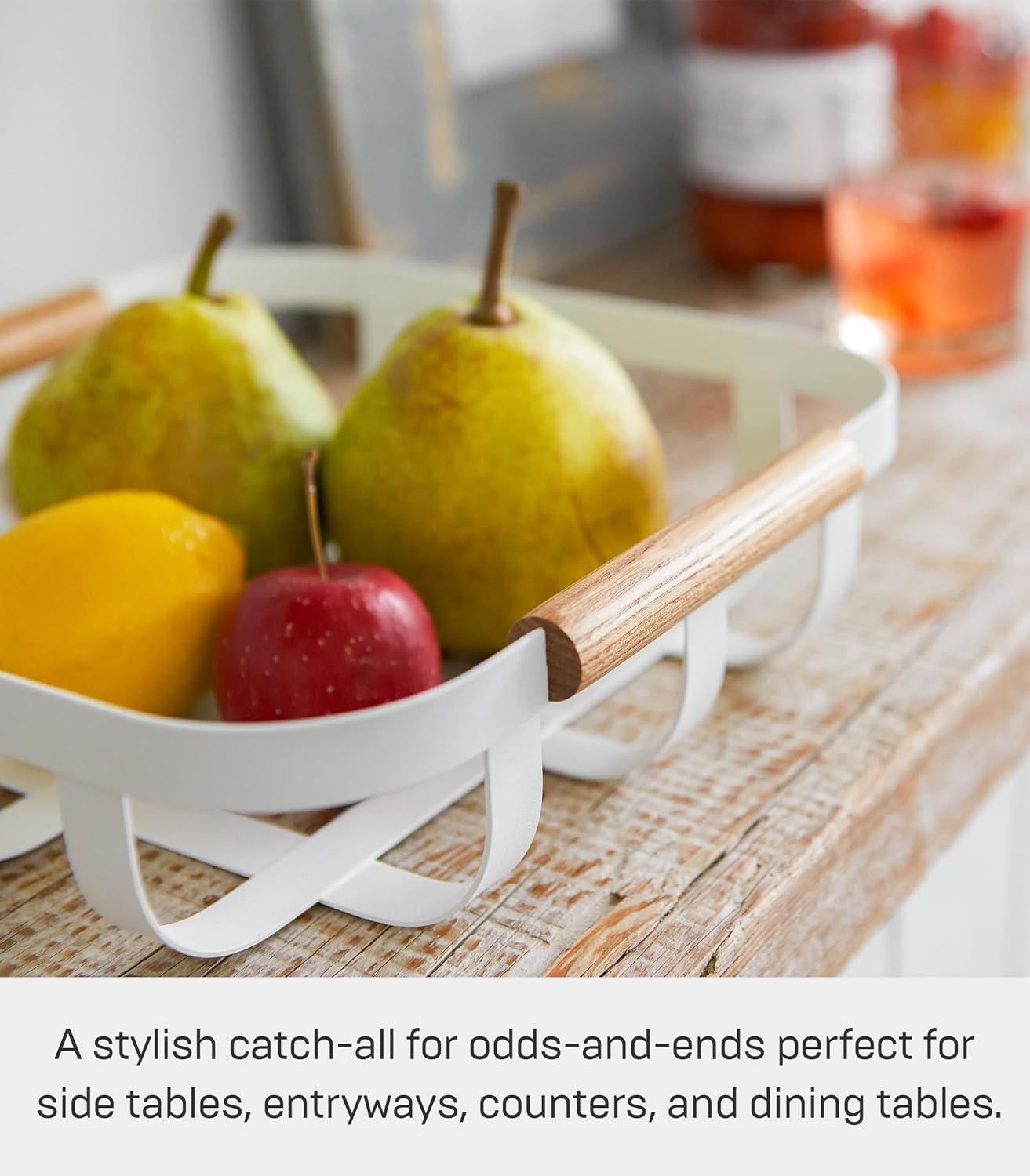 Tosca Yamazaki Home Fruit Basket, Kitchen Decorative Metal Holder Bowl, Steel + Wood, Handles