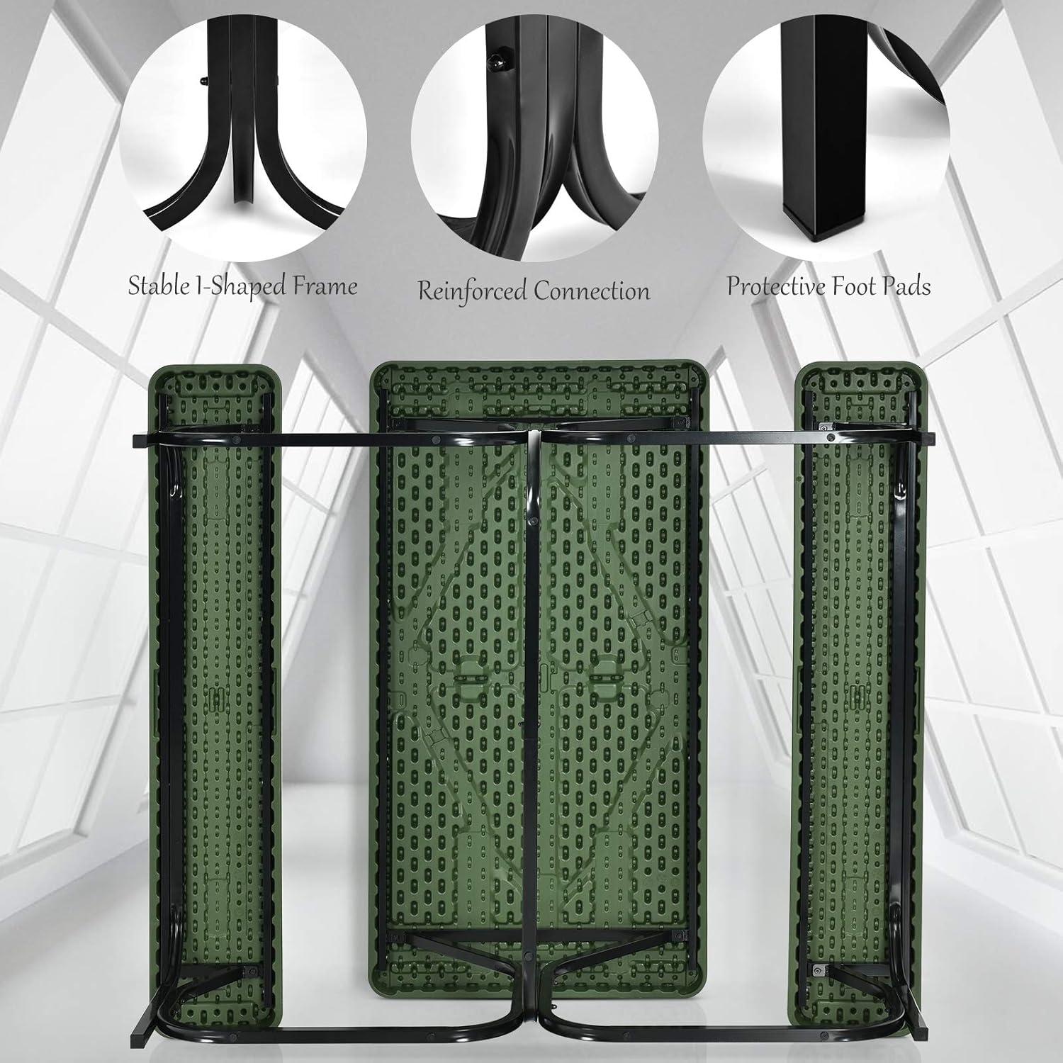 Giantex Picnic Table Bench Set Outdoor Camping All Weather Metal Base Yard Pool Dining Party Garden Patio Lawn Deck Large Camping Table (Green)