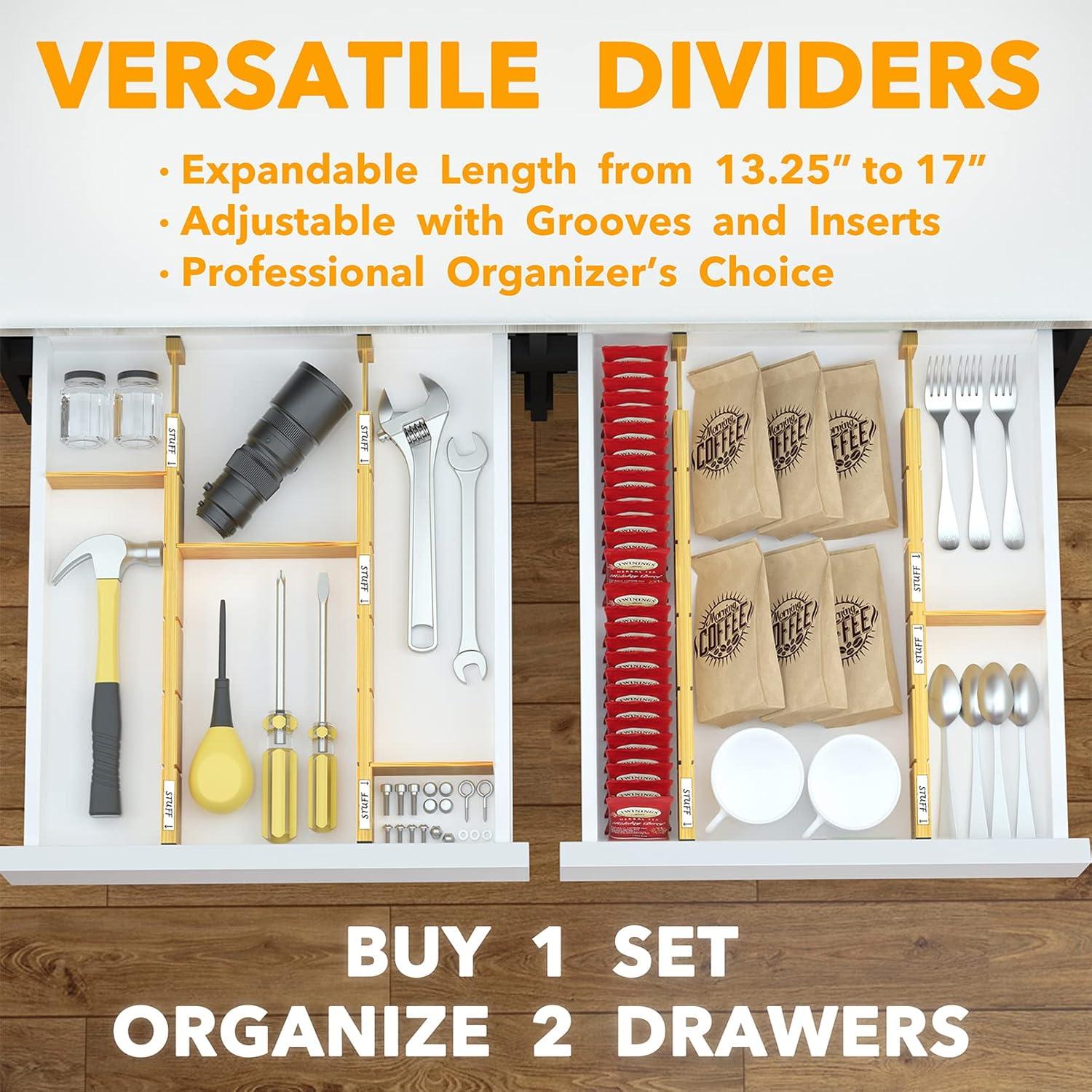 Adjustable Bamboo Drawer Dividers with Inserts and Labels