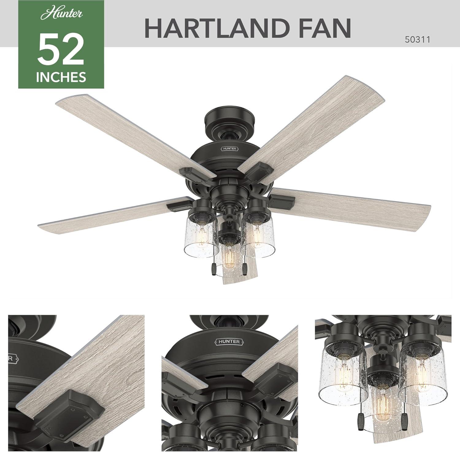 52" Hartland 5 - Blade Standard Ceiling Fan with Pull Chain and Light Kit Included