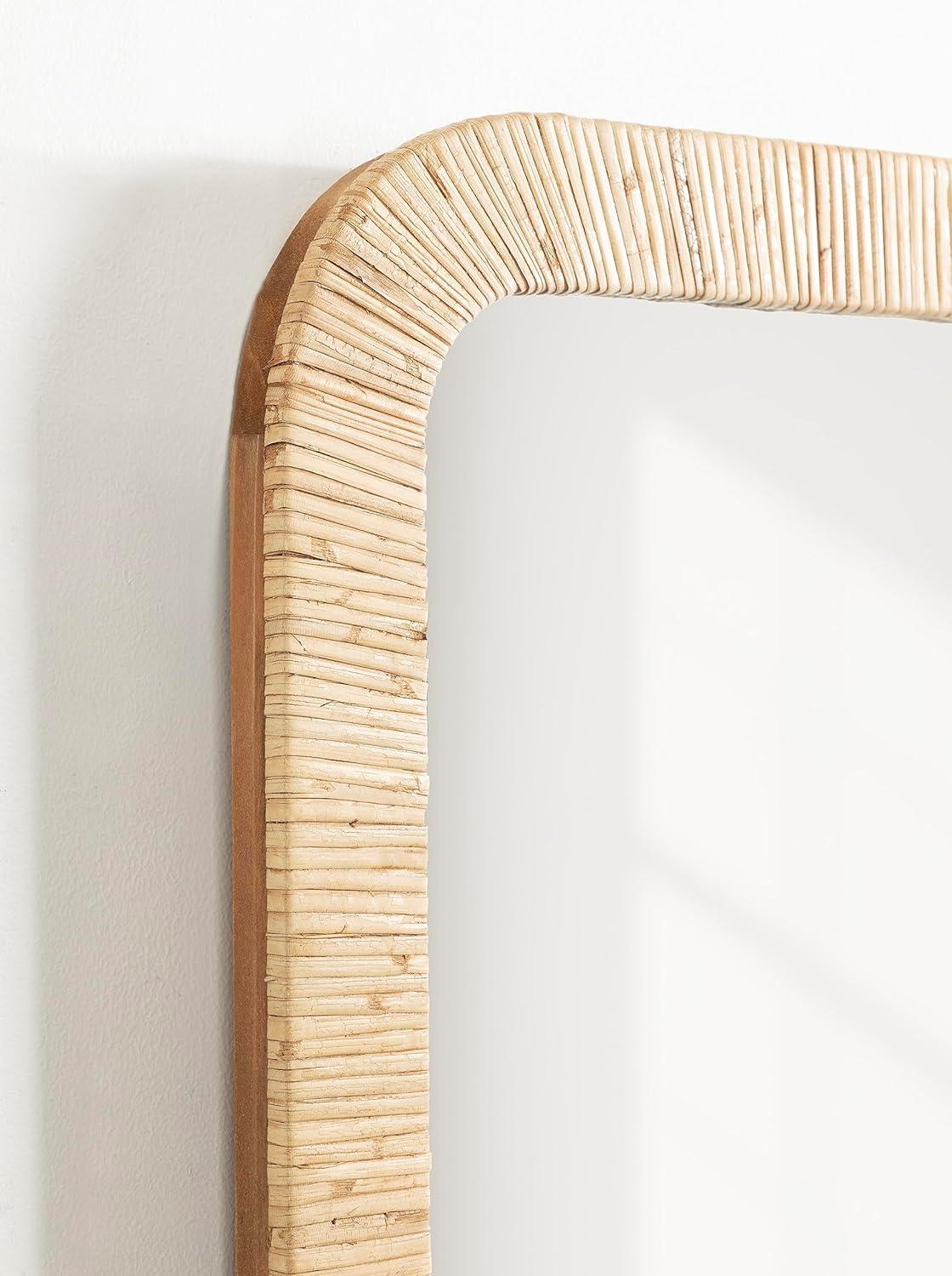 Natural Rattan Rectangular Wall Mirror with Rounded Corners