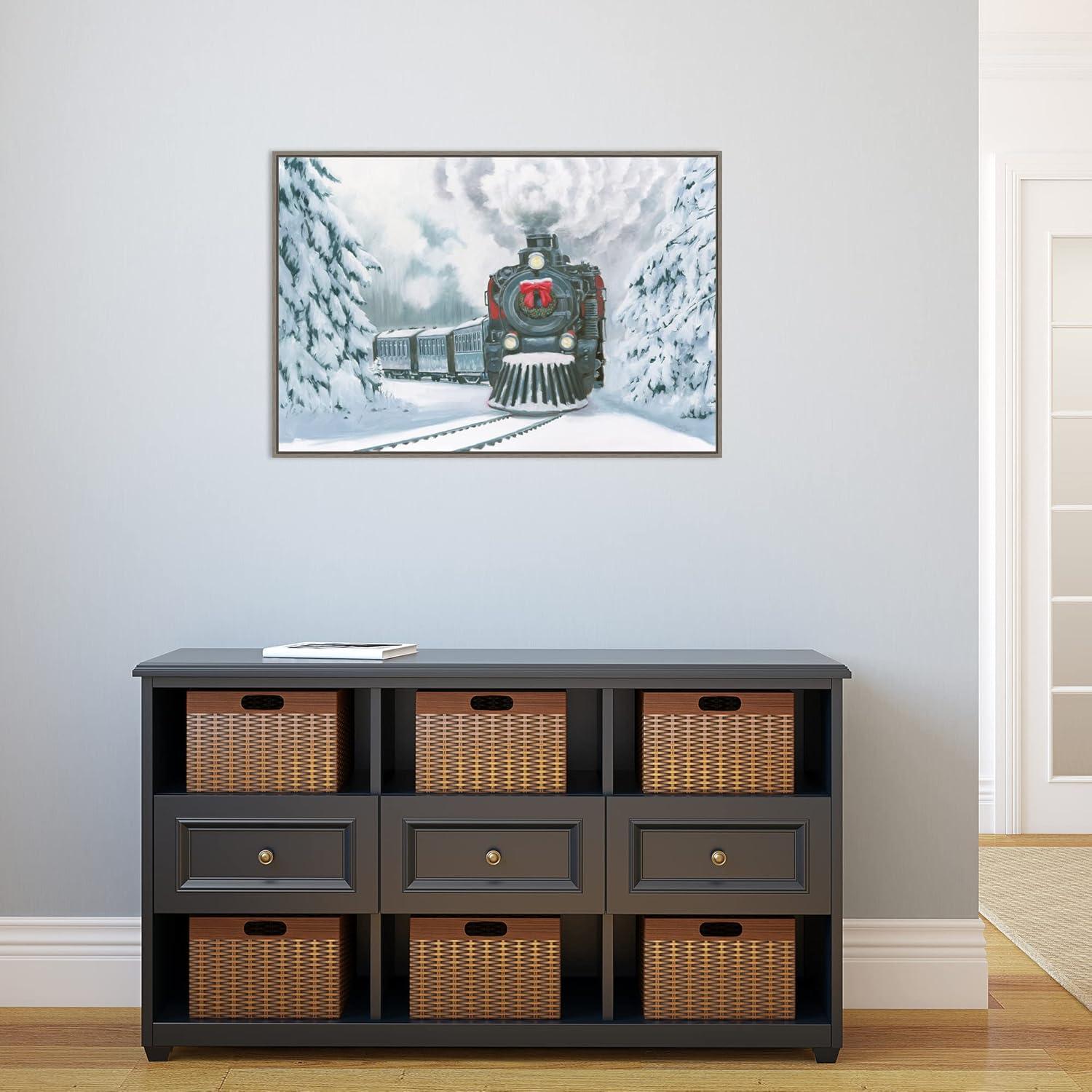 Amanti Art Christmas Train by Wellington Studio Canvas Wall Art Print Framed 33-in. x 23-in.