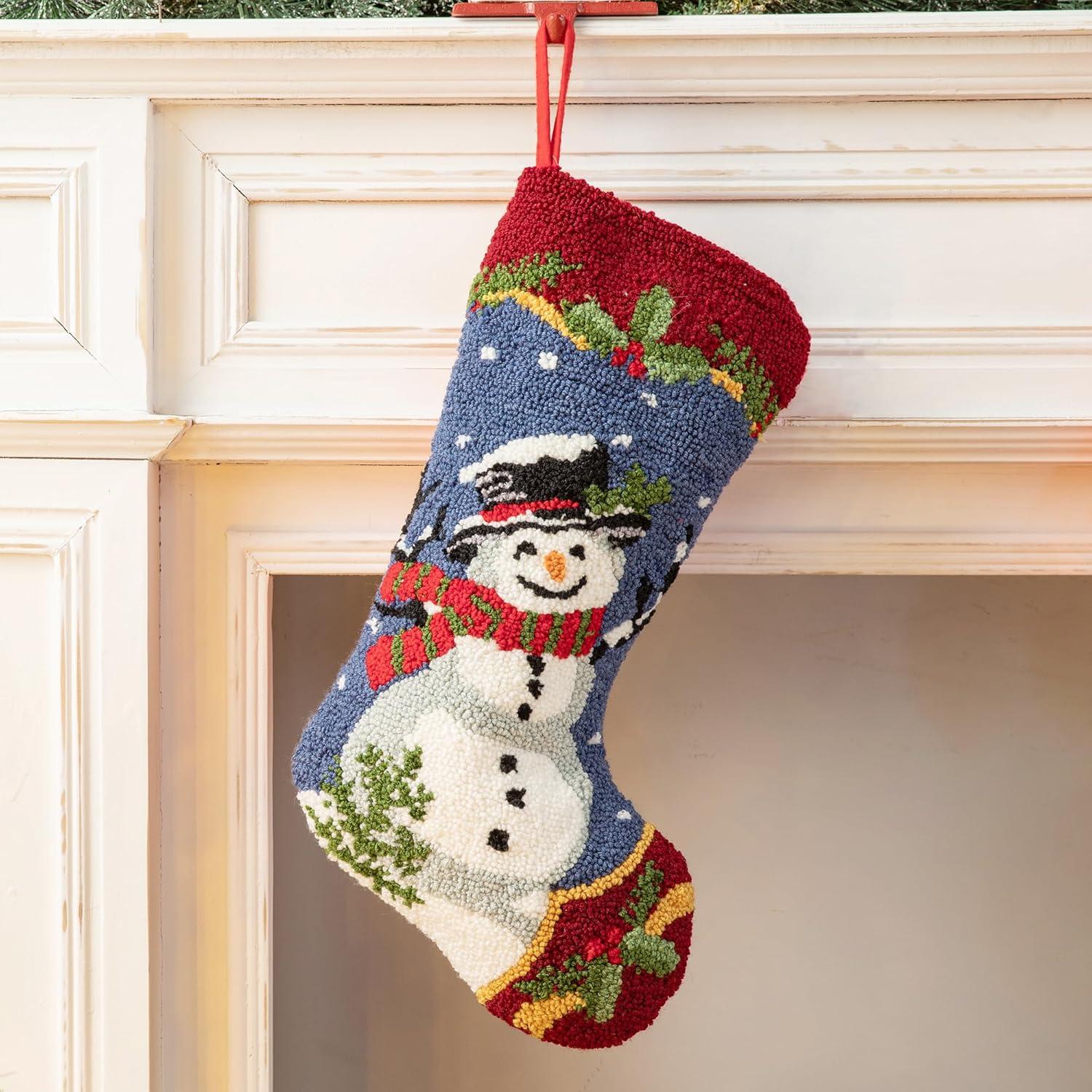 Handcrafted Snowman Hooked Christmas Stocking with 3D Applique