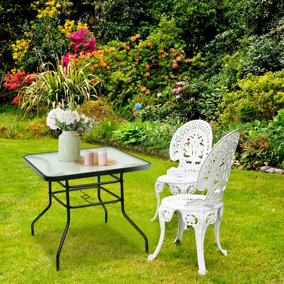 Lark Manor™ Aliyahna 32'' Patio Square Table Tempered Glass Steel Frame Outdoor Pool Yard Garden