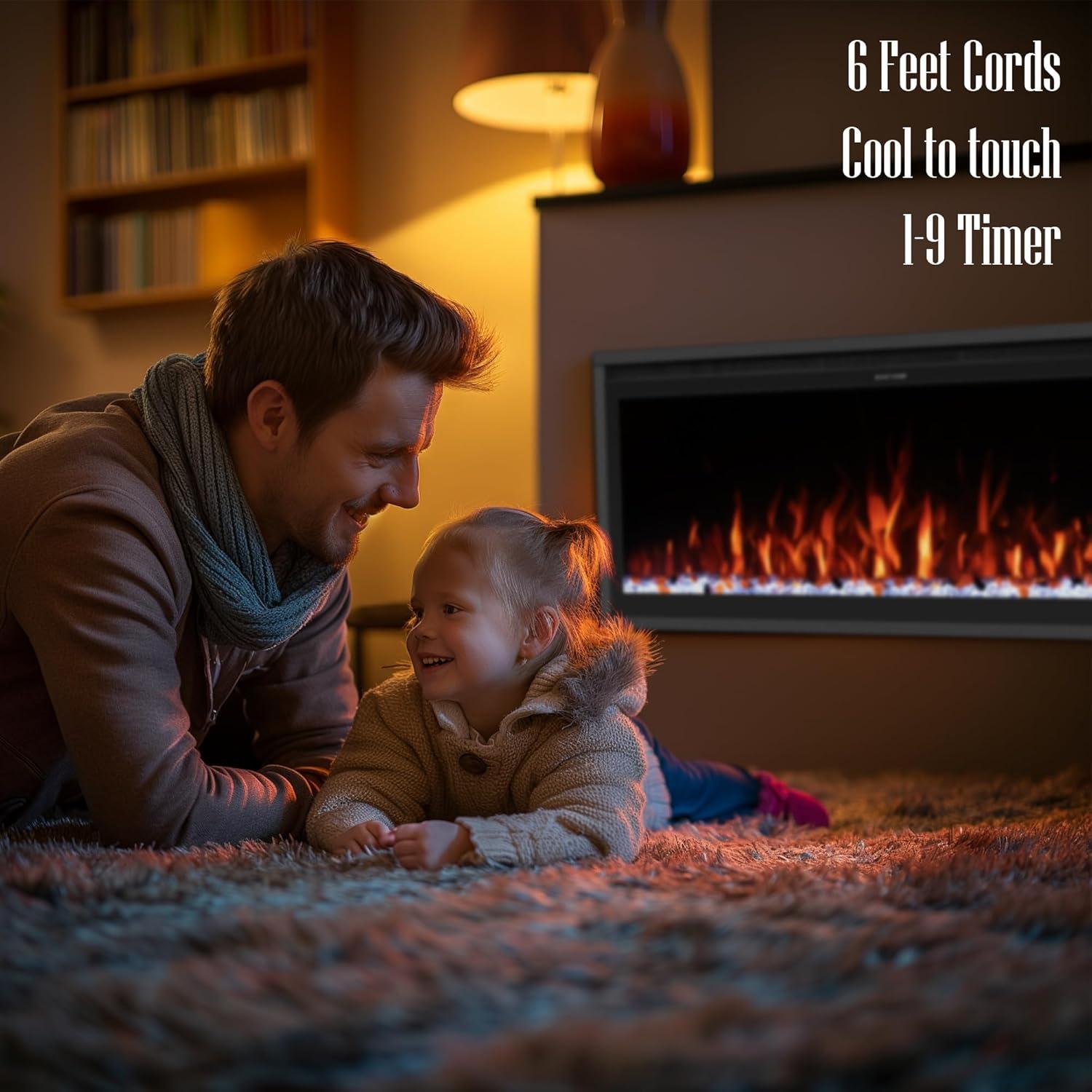 Benrocks 42'' WiFi-Enabled Electric Fireplace Insert - Alexa & App Control, 13 * 13 * 3 Color Combinations, Smart Fireplace Heater, Timer, Logs & Crystals Included, 750/1500W