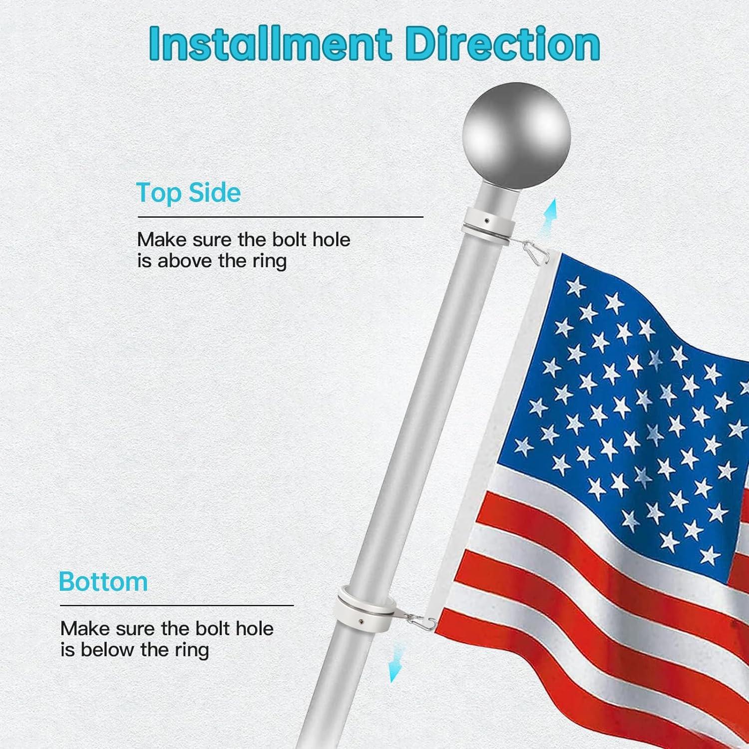 Matte Silver Aluminum 2-Inch Flagpole Rings with 360° Rotating Clips