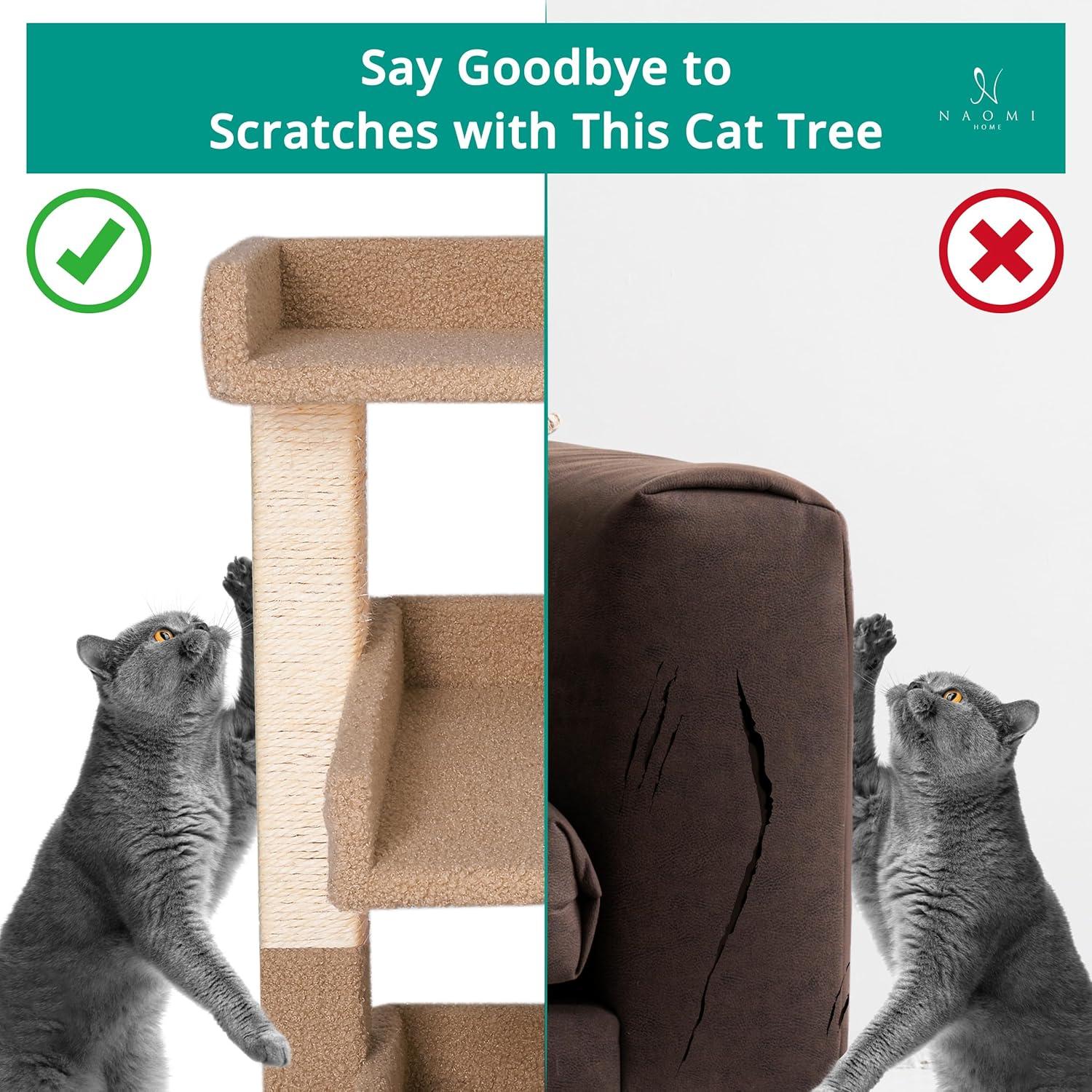 Nala 3-Tier Cat Tree Tower for Indoor Cats – Large Cat Tower & Cat Condo for Large Cats | Cat Tree House & Cat Castle for Multi-Cat Homes - Beige