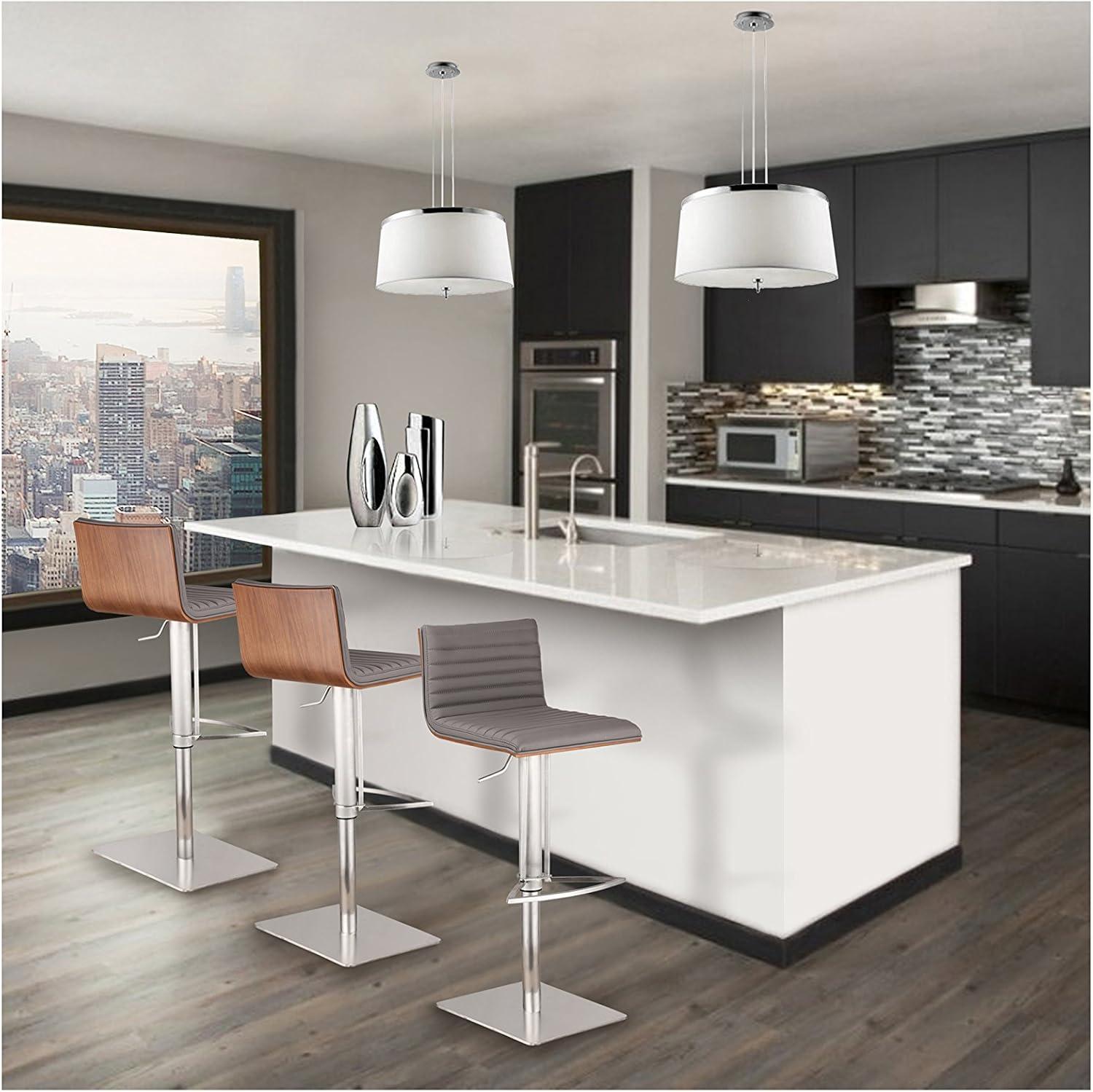 Cafa Adjustable Swivel Walnut Wood and Stainless Steel Metal Bar Stool