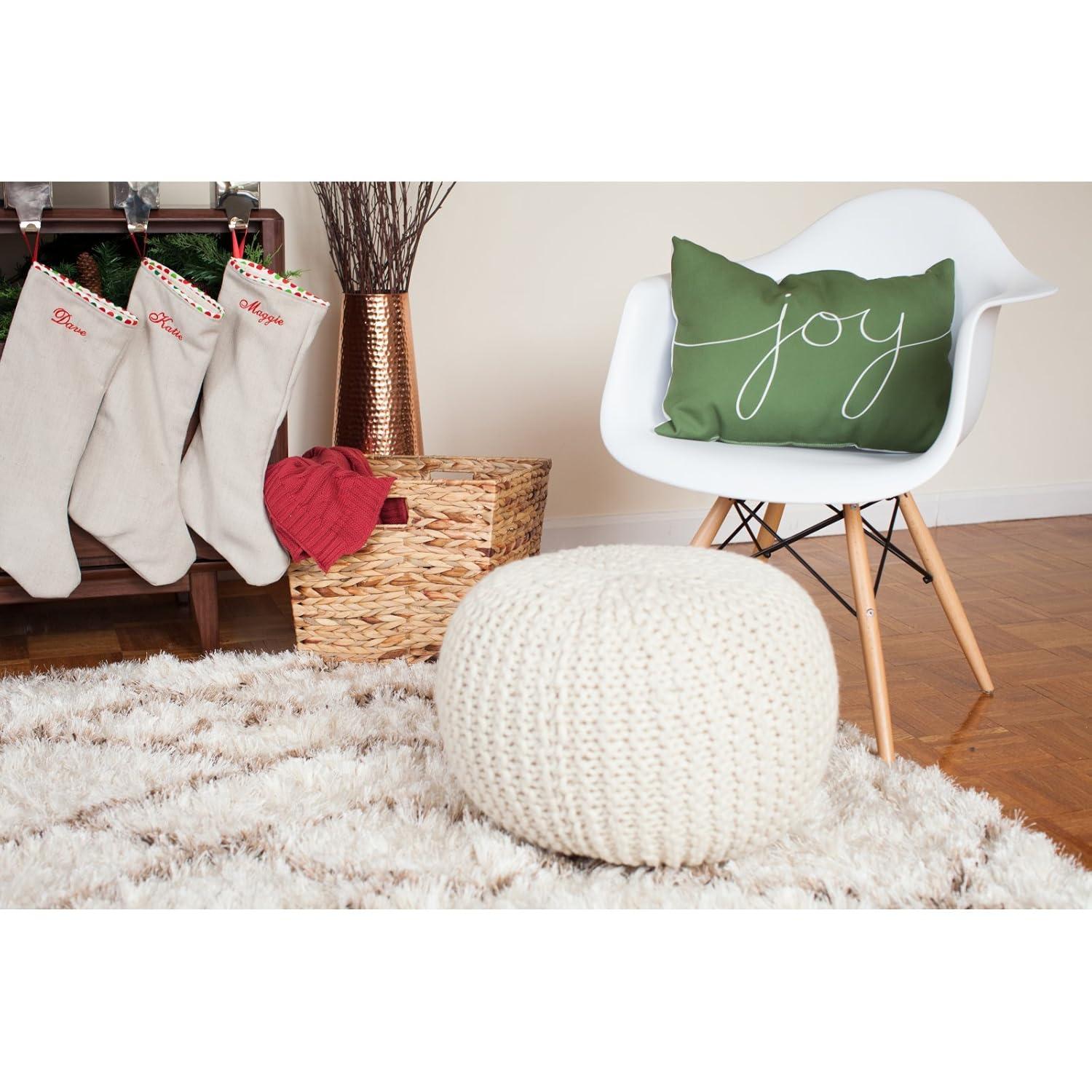 Surya Su Pouf Area Rug POUF-78 Antique White Purl Knitted 18" x 18" x 12"