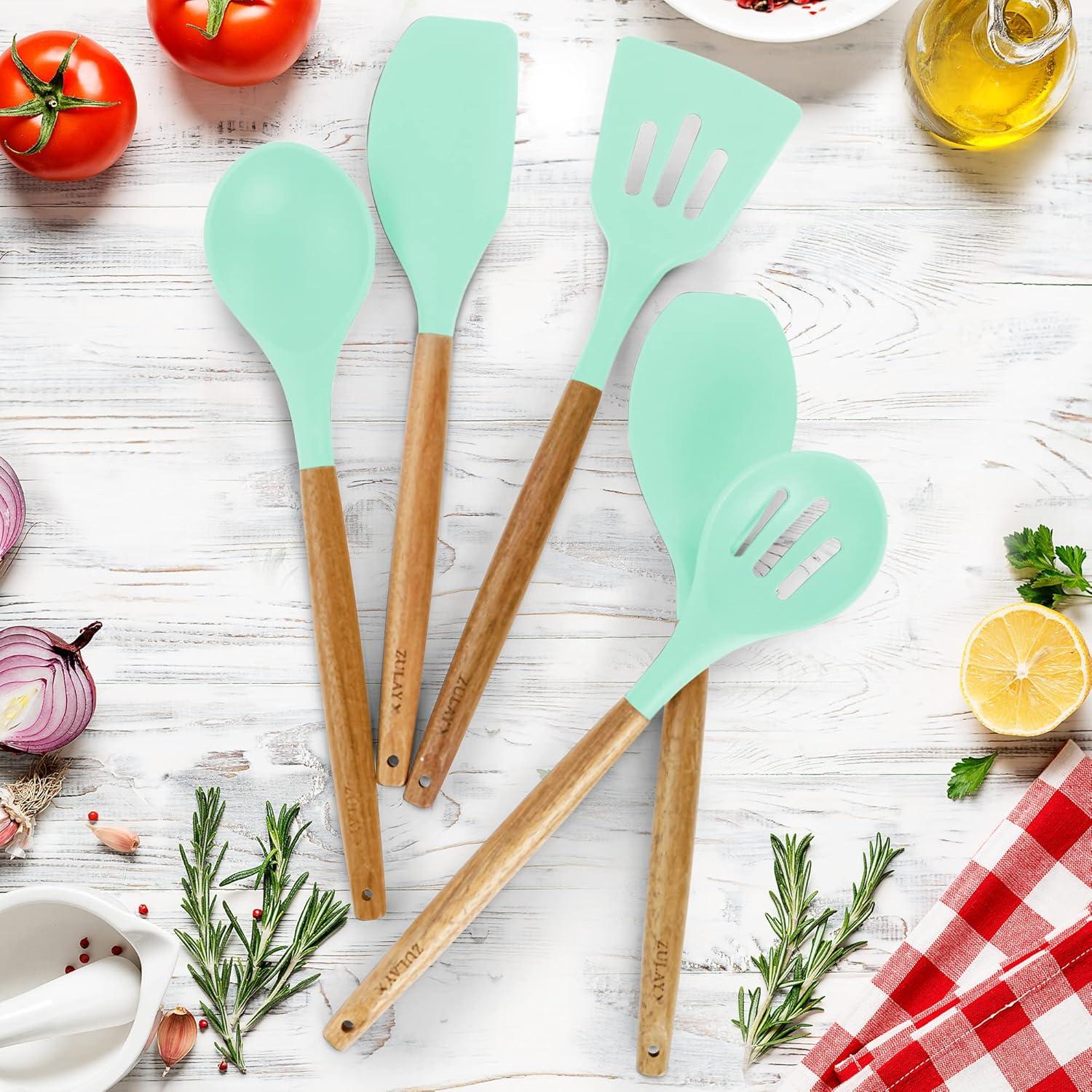 Zulay Kitchen Zulay Kitchen 5 Piece Silicone Utensils Set With Authentic Acacia Wood Handles