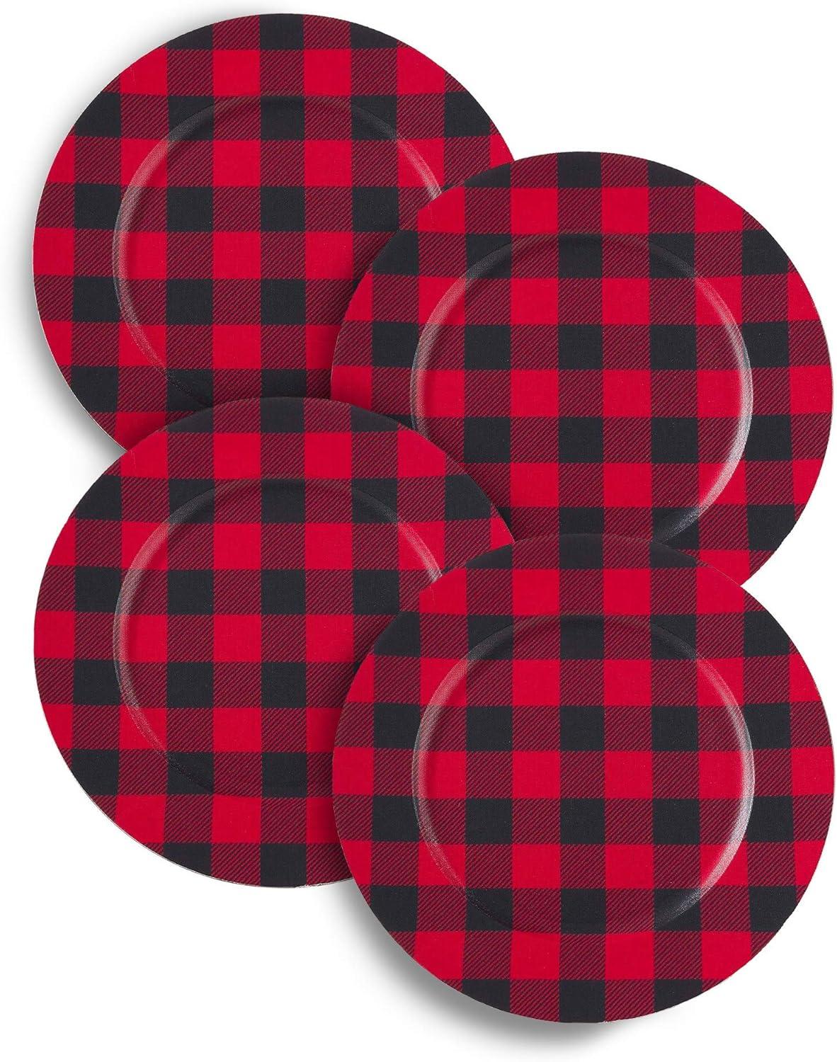 Set of 4 Buffalo Plaid Design Table Chargers Red/Black - Saro Lifestyle