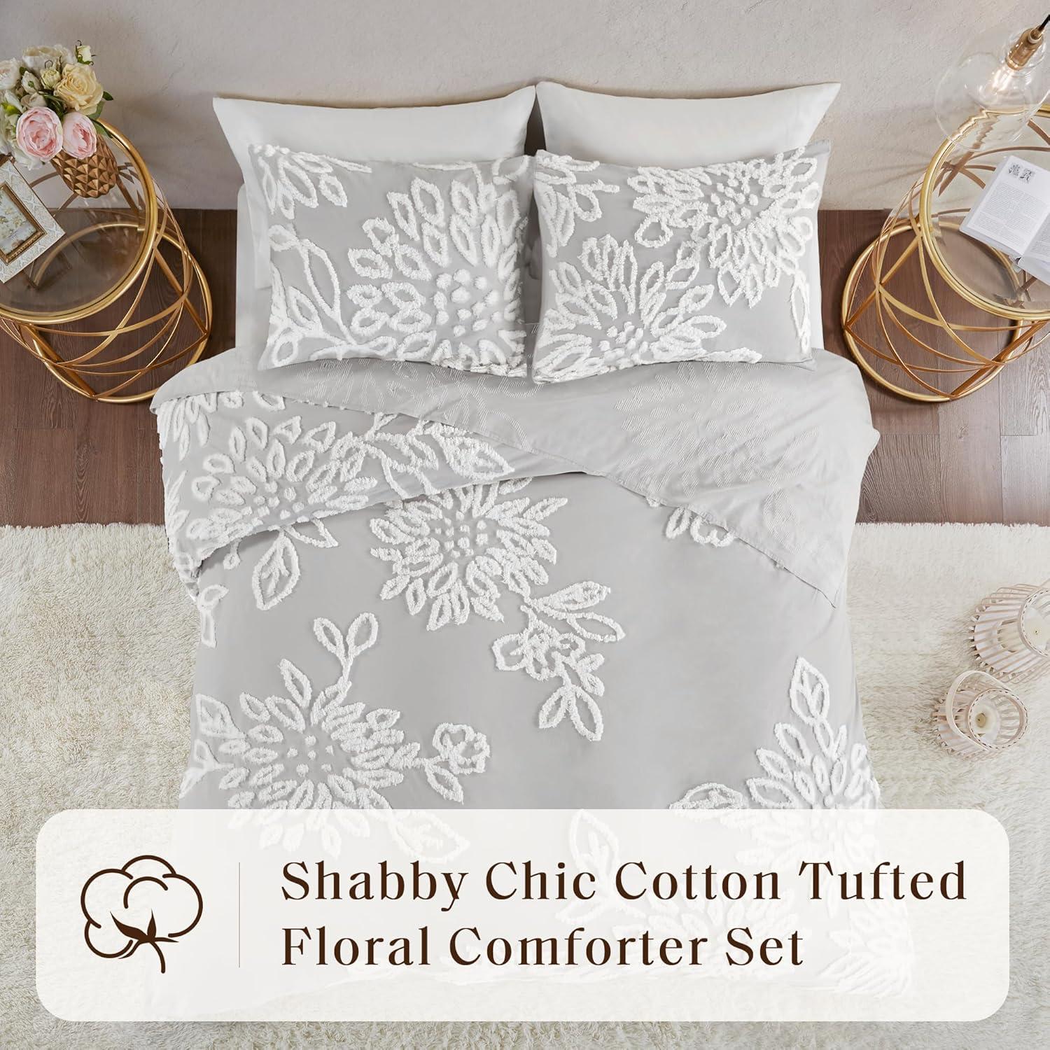 3pc King/California King Danica Tufted Chenille Floral Comforter Set Gray/White - Madison Park