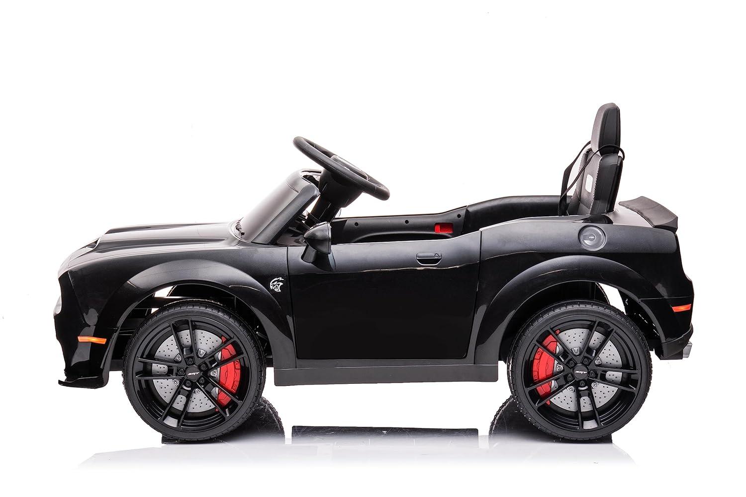 Kids Ride on Car with Remote Control, 12V Licensed Dodge Challenger SRT Ride on Toy, Electric Car Vehicle with Bluetooth, LED Lights, Horn, Battery Powered Toy Car for Boys Girls, Black, D5314