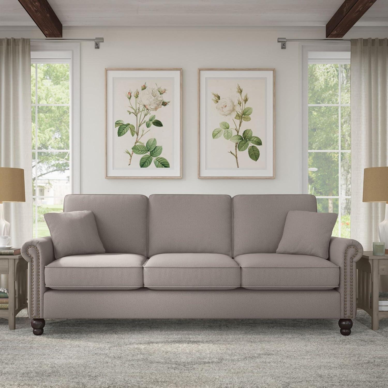 Coventry 85W Large Living Room Sofa in Charcoal Gray Herringbone Fabric