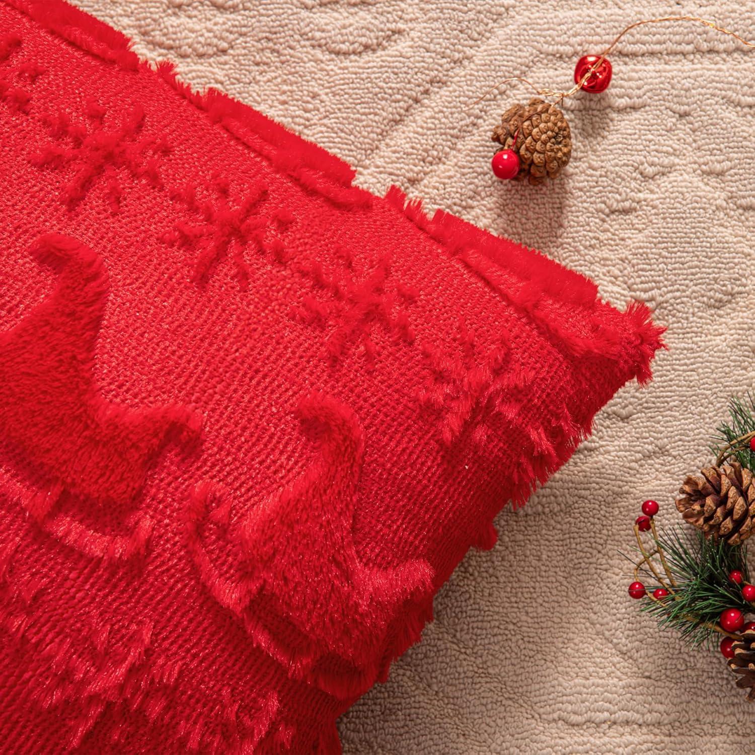 Red Faux Wool Snowflake Decorative Pillow Covers 12x20 Inch Set