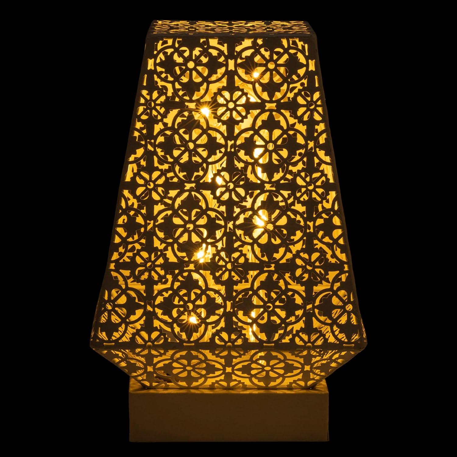 White Cordless LED Outdoor Lantern with Filigree Design