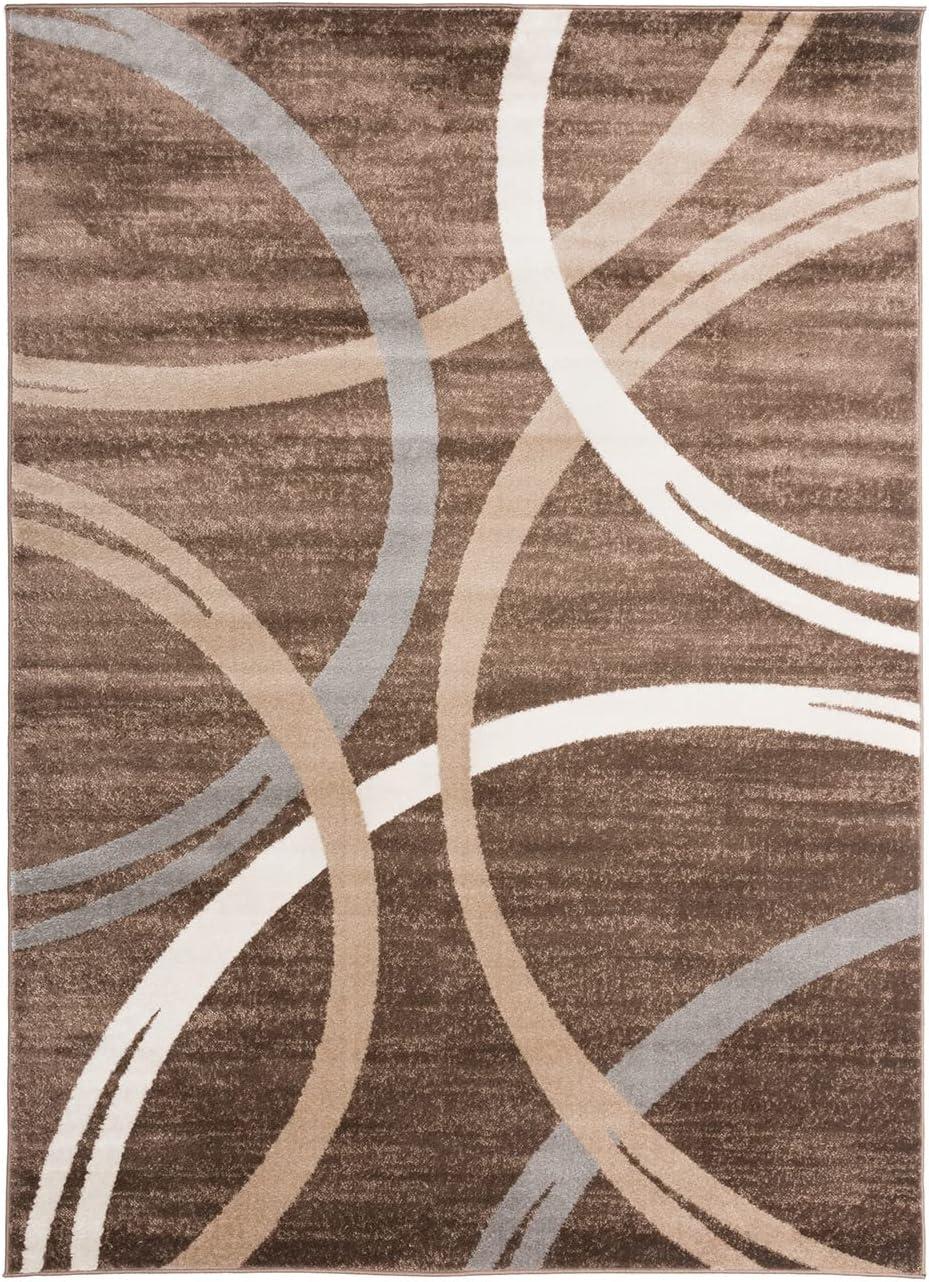 World Rug Gallery  Contemporary Abstract Circles Design Area Rug Brown 7'10" x 10'2" 8' x 10', 7' x 9' Indoor Living Room, Bedroom, Dining Room Ivory,