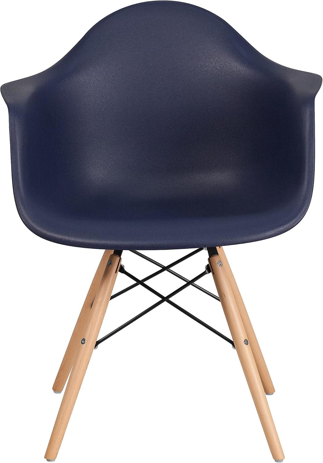 2 Pack Alonza Series Navy Plastic Chair with Wooden Legs
