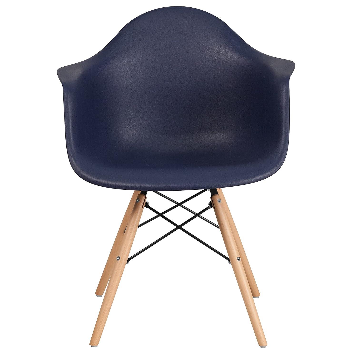 2 Pack Alonza Series Navy Plastic Chair with Wooden Legs